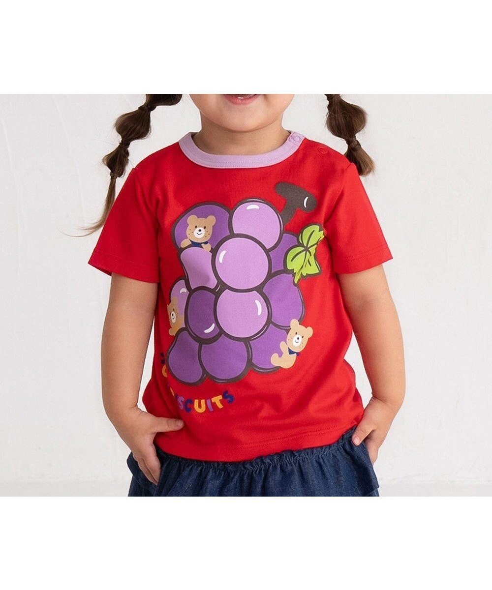 【ミキハウスホットビスケッツ/MIKI HOUSE HOT BISCUITS / KIDS】の【80-120cm】 フルーツモチーフ 半袖Tシャツ インテリア・キッズ・メンズ・レディースファッション・服の通販 founy(ファニー) 　ファッション　Fashion　キッズファッション　Fashion for Kids　トップス・カットソー　Cut & Sew Tops　カットソー　Cut and Sewn Top　フロント　Front, Front Design　モチーフ　Motif, Design Theme　半袖　Short Sleeve, Half Sleeve　夏　Summer　春　Spring　S/S・春夏　SS, Spring/Summer, Warm Season　赤|ID: prp329100004869878 ipo3291000000036295054