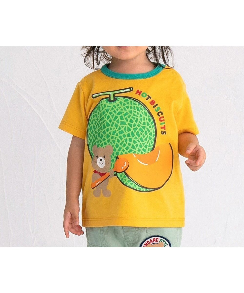 【ミキハウスホットビスケッツ/MIKI HOUSE HOT BISCUITS / KIDS】の【80-120cm】 フルーツモチーフ 半袖Tシャツ インテリア・キッズ・メンズ・レディースファッション・服の通販 founy(ファニー) 　ファッション　Fashion　キッズファッション　Fashion for Kids　トップス・カットソー　Cut & Sew Tops　カットソー　Cut and Sewn Top　フロント　Front, Front Design　モチーフ　Motif, Design Theme　半袖　Short Sleeve, Half Sleeve　夏　Summer　春　Spring　S/S・春夏　SS, Spring/Summer, Warm Season　黄|ID: prp329100004869878 ipo3291000000036295055