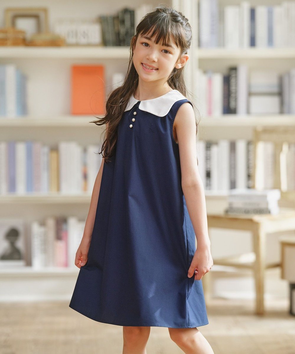 【組曲 / KIDS/KUMIKYOKU】の【110-140㎝】カーブカラー ワンピース インテリア・キッズ・メンズ・レディースファッション・服の通販 founy(ファニー) 　ファッション　Fashion　キッズファッション　Fashion for Kids　ワンピース　Dresses　おすすめ　Recommended / Our Picks　クラシカル　Classical, Vintage-Inspired　パール　Pearl, Pearl Accent　フォーマル　Formal, Dressy　ブロード　Broadcloth, Fine Cotton　リボン　Ribbon, Bow　エレガント 上品　Elegant　夏　Summer　A/W・秋冬　Autumn/Winter　ネイビー|ID: prp329100004869879 ipo3291000000036295061