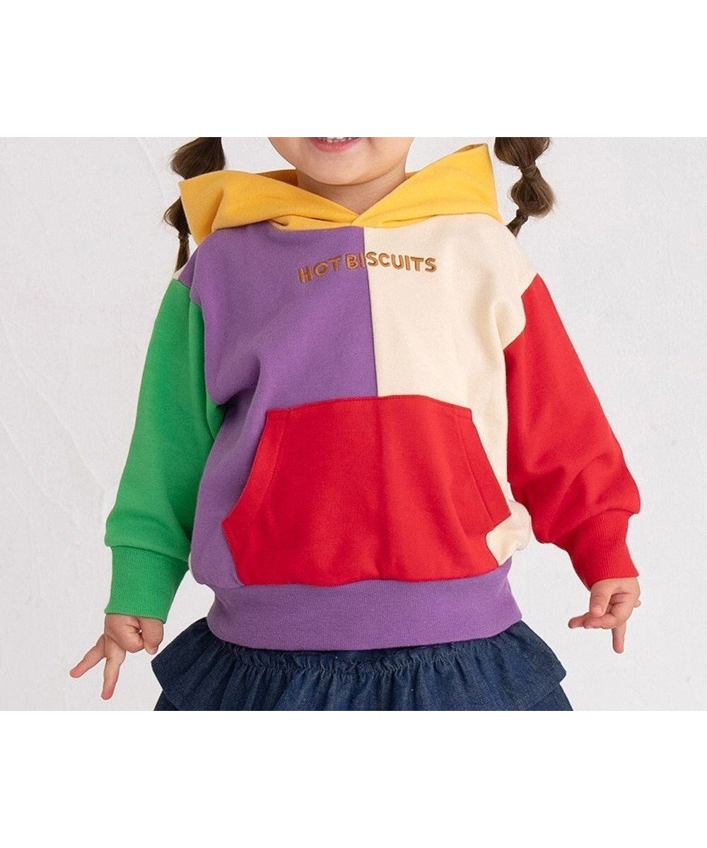 【ミキハウスホットビスケッツ/MIKI HOUSE HOT BISCUITS / KIDS】の【80-120cm】 マルチカラー配色切り替え ロゴパーカー インテリア・キッズ・メンズ・レディースファッション・服の通販 founy(ファニー) 　ファッション　Fashion　キッズファッション　Fashion for Kids　トップス・カットソー　Cut & Sew Tops　おすすめ　Recommended / Our Picks　スウェット / スエット　Sweatshirt, Sweatwear　デニム　Denim, Jeans Material　パーカー　Hoodie, Parka　プリント　Print, Printed Pattern　夏　Summer　S/S・春夏　SS, Spring/Summer, Warm Season　A/W・秋冬　Autumn/Winter　長袖　Long Sleeve, Full Sleeve　マルチカラー|ID: prp329100004869885 ipo3291000000036295077