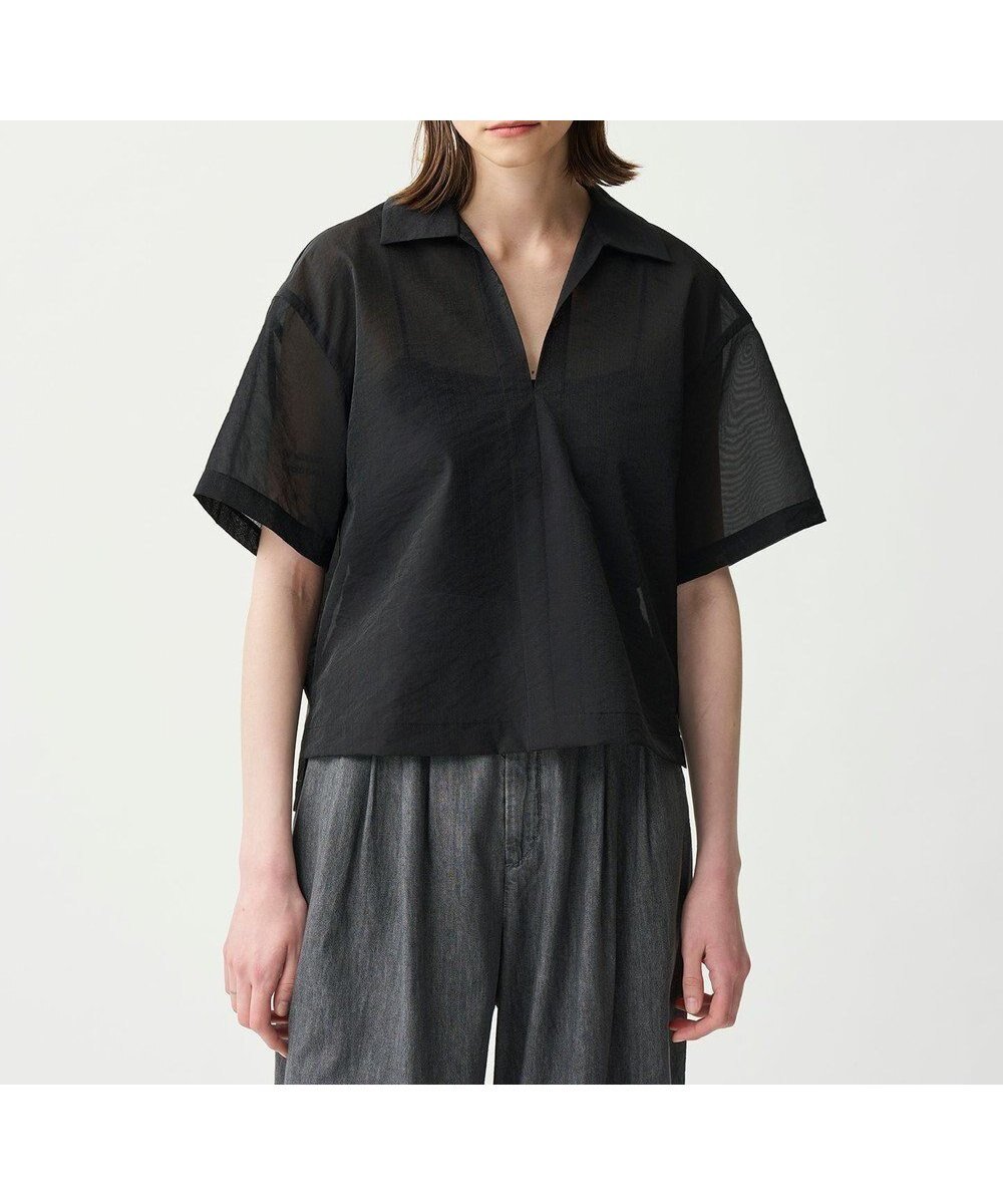 【アンクレイヴ/uncrave】のシアー オーガンジー ショート シャツ インテリア・キッズ・メンズ・レディースファッション・服の通販 founy(ファニー) 　ファッション　Fashion　レディースファッション　Fashion for Women　トップス・カットソー　Cut & Sew Tops　シャツ・ブラウス・オフィスカジュアル　Elegant Blouses & Button-Ups　インナー　Innerwear　エアリー　Airy Texture　オーガンジー　Organza Fabric　春　Spring　サマー　Summer, Summer Style　シアー　Sheer, See-Through　ショート　Short, Short Length　シンプル　Simple, Minimal　スキッパー　Skipper, Open Collar　セットアップ　Set-Up, Coordinated Outfit　ドレス　Dress, One-Piece　フレア　Flare, Flared　ブライト　Bright, Shiny　ペプラム　Peplum, Flared Hem　S/S・春夏　SS, Spring/Summer, Warm Season　夏　Summer　エレガント 上品　Elegant　ブラック|ID: prp329100004869969 ipo3291000000036295459