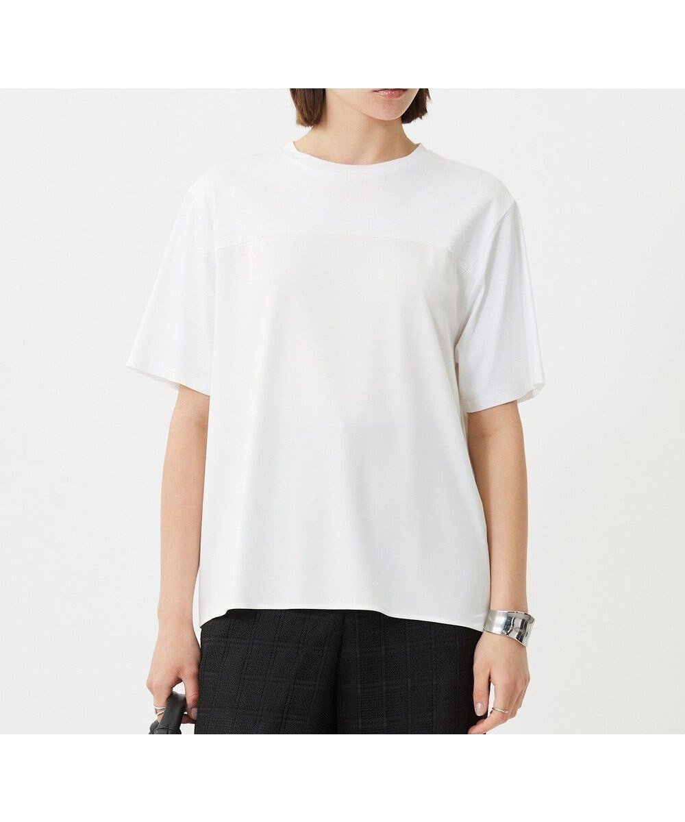 【アイシービー/iCB】の【接触冷感・UVケア・洗える】シルケットスムースコンビ Tブラウスカットソー インテリア・キッズ・メンズ・レディースファッション・服の通販 founy(ファニー) 　ファッション　Fashion　レディースファッション　Fashion for Women　トップス・カットソー　Cut & Sew Tops　シャツ・ブラウス・オフィスカジュアル　Elegant Blouses & Button-Ups　ロングTシャツ・Tシャツ　Longline T-Shirts & Tees　カットソー・ベーシックTシャツ　Cut-and-Sewn Tops / Stretch Tees & Basics　春　Spring　洗える　Machine Washable　カットソー　Cut and Sewn Top　コンビ　Combo, Combination Style　サテン　Satin, Glossy Fabric　シルケット　Silket, Silky Cotton　S/S・春夏　SS, Spring/Summer, Warm Season　夏　Summer　2025年　2025　2025春夏・S/S　Spring/Summer 2025 SS25　オフホワイト系|ID: prp329100004869972 ipo3291000000036295483