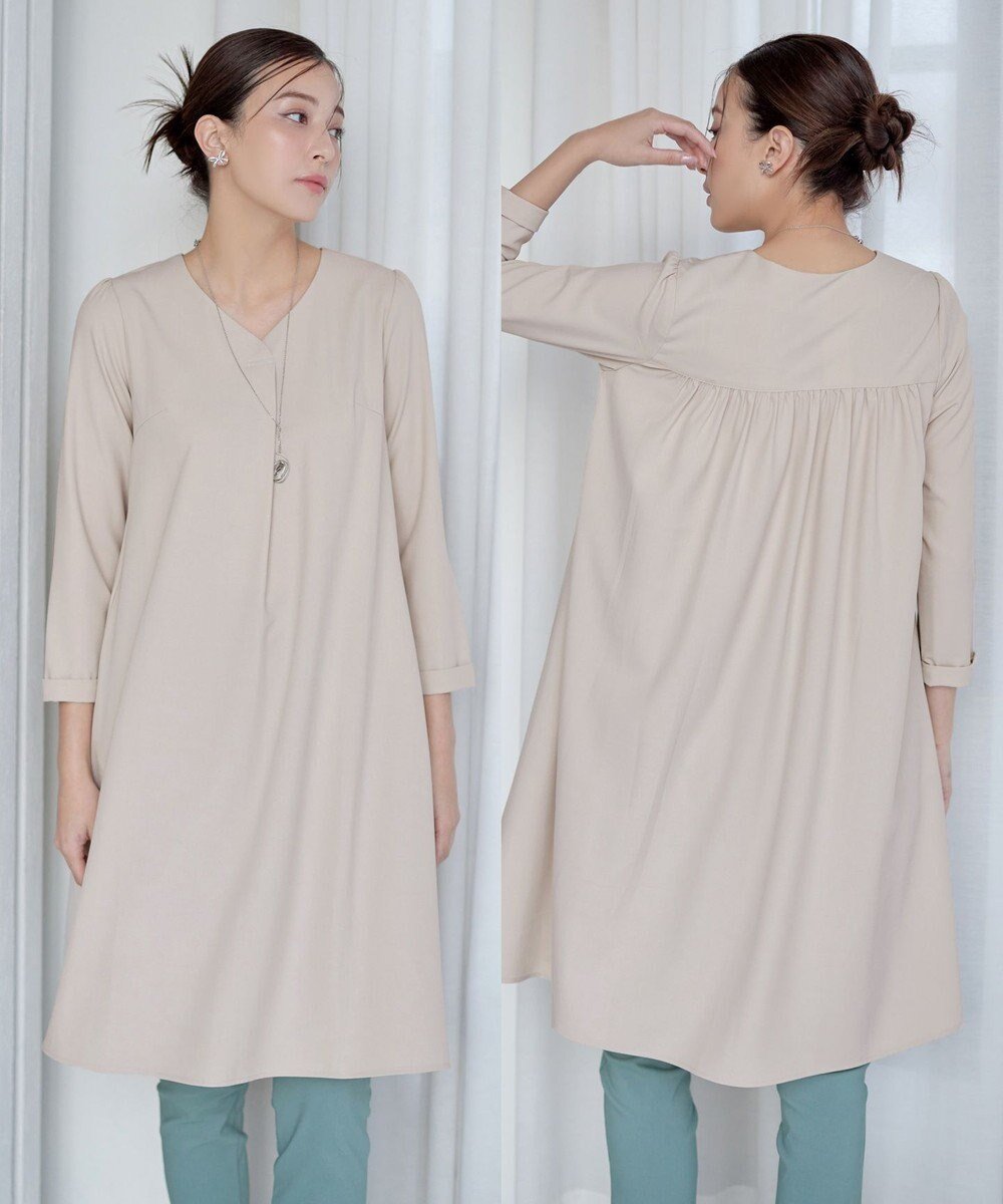 【ティアクラッセ/Tiaclasse】の【洗える】バックギャザーハートネックAラインワンピース インテリア・キッズ・メンズ・レディースファッション・服の通販 founy(ファニー) 　ファッション　Fashion　レディースファッション　Fashion for Women　ワンピース　Dresses　Aラインワンピース・フレアシルエット　A-Line Dresses / Flared Silhouette Dresses　アクセサリー　Fashion Accessories　ウォッシャブル　Machine Washable　春　Spring　洗える　Machine Washable　カーディガン　Cardigan, Knitwear　ギャザー　Gathered, Ruffled　ジョーゼット　Georgette, Semi-Sheer Fabric　チュニック　Tunic, Long Top　フェミニン　Feminine, Girly　ポケット　Pocket, Pocket Detail　ミドル　Middle Length, Mid Height　無地　Plain, Solid Color　ヨーク　Yoke, Yoke Design　S/S・春夏　SS, Spring/Summer, Warm Season　再入荷　Restock / Back in Stock　夏　Summer　エレガント 上品　Elegant　新作・新入荷　New Arrivals / New In　アイボリー|ID: prp329100004869981 ipo3291000000036295544