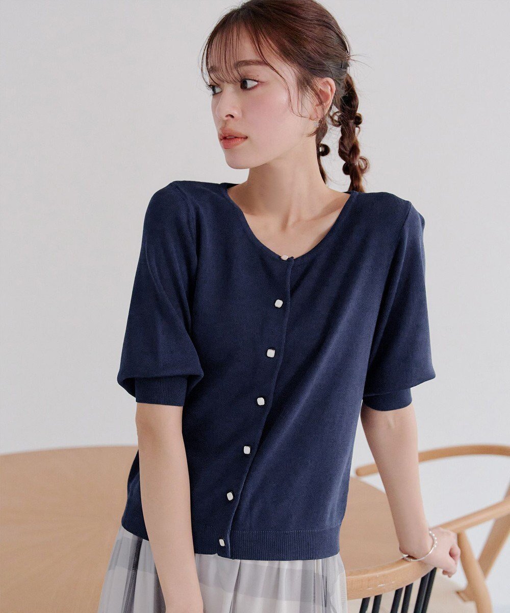 【ティアクラッセ/Tiaclasse】の【洗える】ハーフスリーブサマーニットカーディガン インテリア・キッズ・メンズ・レディースファッション・服の通販 founy(ファニー) 　ファッション　Fashion　レディースファッション　Fashion for Women　トップス・カットソー　Cut & Sew Tops　ニット　Knit Tops & Sweaters　カーディガン・羽織り　Layered Style Cardigans　カーディガン　Cardigan, Knitwear　クール　Cool, Chic　スリーブ　Sleeve, Long Sleeve / Short Sleeve　フェミニン　Feminine, Girly　ポケット　Pocket, Pocket Detail　ラウンド　Round, Round Neck　半袖　Short Sleeve, Half Sleeve　夏　Summer　春　Spring　S/S・春夏　SS, Spring/Summer, Warm Season　洗える　Machine Washable　ネイビー|ID: prp329100004869987 ipo3291000000036295593