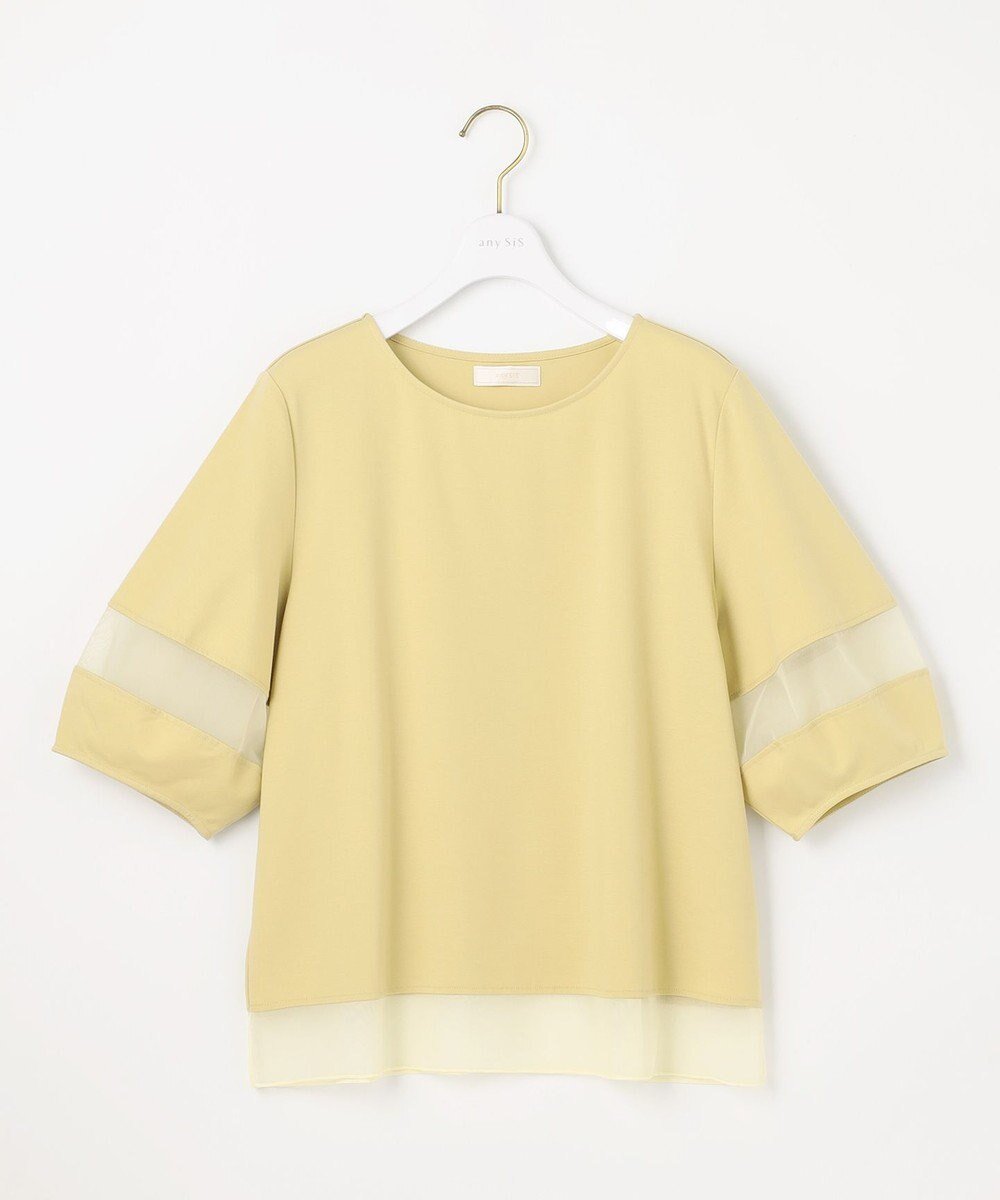 【エニィ スィス/any SiS】の【洗える】シアーコンビ プルオーバー インテリア・キッズ・メンズ・レディースファッション・服の通販 founy(ファニー) 　ファッション　Fashion　レディースファッション　Fashion for Women　トップス・カットソー　Cut & Sew Tops　シャツ・ブラウス・オフィスカジュアル　Elegant Blouses & Button-Ups　ロングTシャツ・Tシャツ　Longline T-Shirts & Tees　カジュアルプルオーバー・ニットトップス　Pullovers & Knit Tops / Casual Pullovers　カットソー・ベーシックTシャツ　Cut-and-Sewn Tops / Stretch Tees & Basics　おすすめ　Recommended / Our Picks　ウォッシャブル　Machine Washable　カットソー　Cut and Sewn Top　ストレッチ　Stretch, Stretchy Fabric　スリーブ　Sleeve, Long Sleeve / Short Sleeve　チュール　Tulip, Tulip Motif　フォルム　Silhouette, Form　ボトム　Bottoms, Lower Wear　夏　Summer　新作・新入荷　New Arrivals / New In　春　Spring　S/S・春夏　SS, Spring/Summer, Warm Season　洗える　Machine Washable　ライトイエロー|ID: prp329100004869992 ipo3291000000036295634