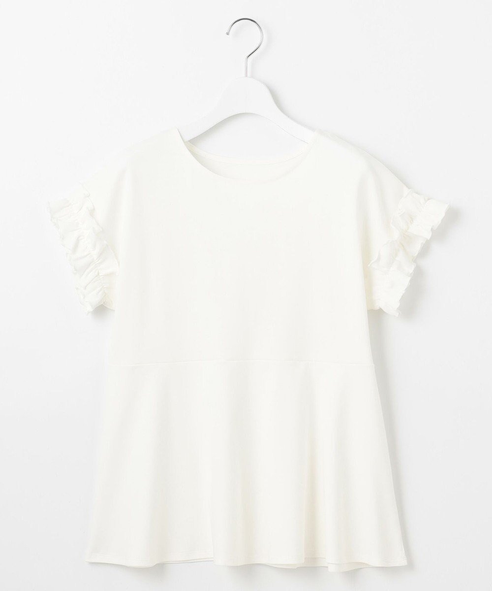 【フェルゥ/Feroux】の【汗ジミが目立たない】フリル袖ペプラムデザインTシャツ インテリア・キッズ・メンズ・レディースファッション・服の通販 founy(ファニー) 　ファッション　Fashion　レディースファッション　Fashion for Women　トップス・カットソー　Cut & Sew Tops　シャツ・ブラウス・オフィスカジュアル　Elegant Blouses & Button-Ups　ロングTシャツ・Tシャツ　Longline T-Shirts & Tees　カットソー・ベーシックTシャツ　Cut-and-Sewn Tops / Stretch Tees & Basics　ボリューム袖・フリルスリーブブラウス　Voluminous & Ruffle Sleeves / Puffy Sleeve Tops　カットソー　Cut and Sewn Top　ギャザー　Gathered, Ruffled　シンプル　Simple, Minimal　スリーブ　Sleeve, Long Sleeve / Short Sleeve　デコルテ　Décolleté, Neckline　デニム　Denim, Jeans Material　フェミニン　Feminine, Girly　フリル　Frill, Ruffle　フレンチ　French, French Style　ペプラム　Peplum, Flared Hem　夏　Summer　春　Spring　S/S・春夏　SS, Spring/Summer, Warm Season　ホワイト系|ID: prp329100004870004 ipo3291000000036295693