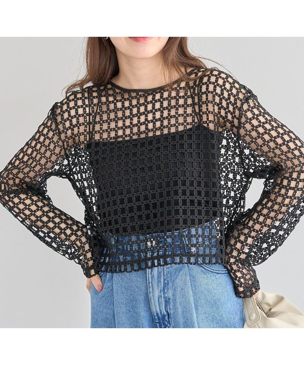 【グリーンパークス/Green Parks】の・SUGAR SPOON 2wayフラワーメッシュカーデ インテリア・キッズ・メンズ・レディースファッション・服の通販 founy(ファニー) 　ファッション　Fashion　レディースファッション　Fashion for Women　トップス・カットソー　Cut & Sew Tops　カーディガン・羽織り　Layered Style Cardigans　インナー　Innerwear　カーディガン　Cardigan, Knitwear　パイピング　Piping, Trim Design　フェミニン　Feminine, Girly　フラワー　Flower, Floral　ボトム　Bottoms, Lower Wear　ポケット　Pocket, Pocket Detail　メッシュ　Mesh, Net Fabric　モチーフ　Motif, Design Theme　エレガント 上品　Elegant　A/W・秋冬　Autumn/Winter　Black|ID: prp329100004870006 ipo3291000000036295706