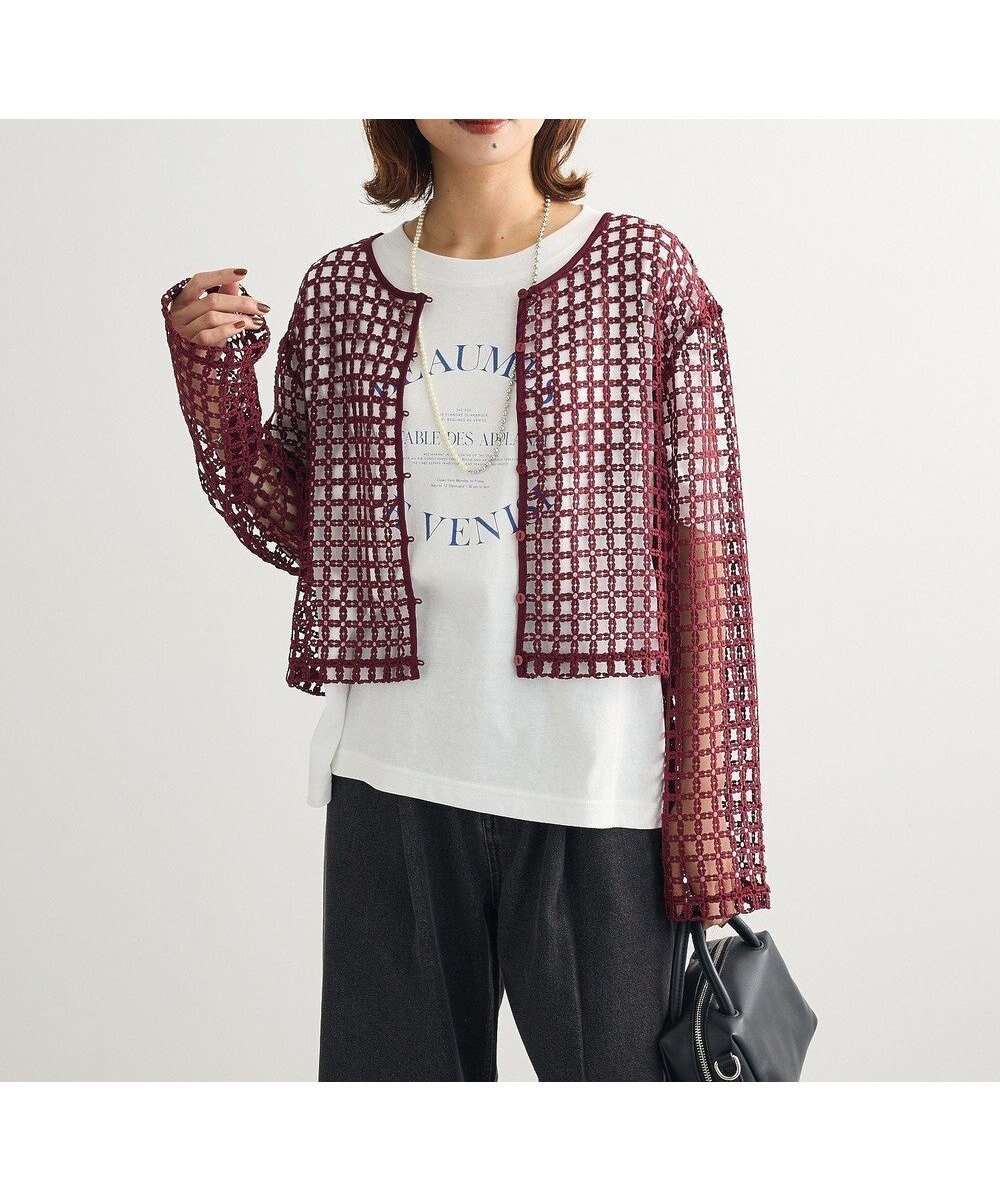 【グリーンパークス/Green Parks】の・SUGAR SPOON 2wayフラワーメッシュカーデ インテリア・キッズ・メンズ・レディースファッション・服の通販 founy(ファニー) 　ファッション　Fashion　レディースファッション　Fashion for Women　トップス・カットソー　Cut & Sew Tops　カーディガン・羽織り　Layered Style Cardigans　インナー　Innerwear　カーディガン　Cardigan, Knitwear　パイピング　Piping, Trim Design　フェミニン　Feminine, Girly　フラワー　Flower, Floral　ボトム　Bottoms, Lower Wear　ポケット　Pocket, Pocket Detail　メッシュ　Mesh, Net Fabric　モチーフ　Motif, Design Theme　エレガント 上品　Elegant　A/W・秋冬　Autumn/Winter　Bordeaux|ID: prp329100004870006 ipo3291000000036295707