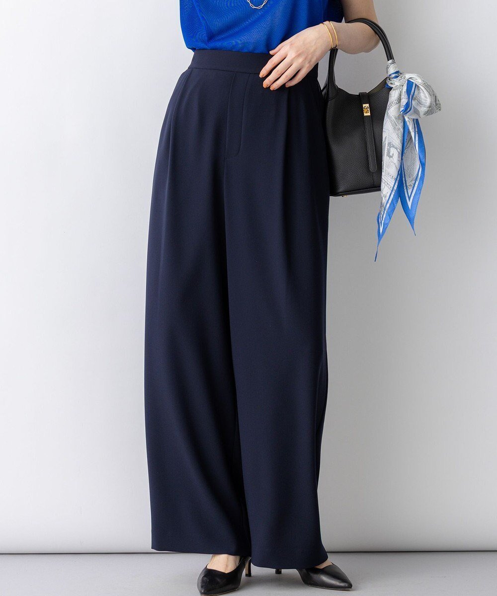 【23区/NIJYUSANKU】の【WEB 一部店舗限定】ストレッチジョーゼット ワイドパンツ インテリア・キッズ・メンズ・レディースファッション・服の通販 founy(ファニー) 　ファッション　Fashion　レディースファッション　Fashion for Women　パンツ　Pants & Trousers　春　Spring　ギャザー　Gathered, Ruffled　ジョーゼット　Georgette, Semi-Sheer Fabric　ストレッチ　Stretch, Stretchy Fabric　セットアップ　Set-Up, Coordinated Outfit　人気　Popular, Best Seller　ピーチ　Peach, Soft Touch　フラット　Flat, Flat Shoes　フレア　Flare, Flared　リラックス　Relax, Relaxed Fit　ワイド　Wide, Wide Fit　S/S・春夏　SS, Spring/Summer, Warm Season　夏　Summer　エレガント 上品　Elegant　2026年　2026　ネイビー系|ID: prp329100004870021 ipo3291000000036295947