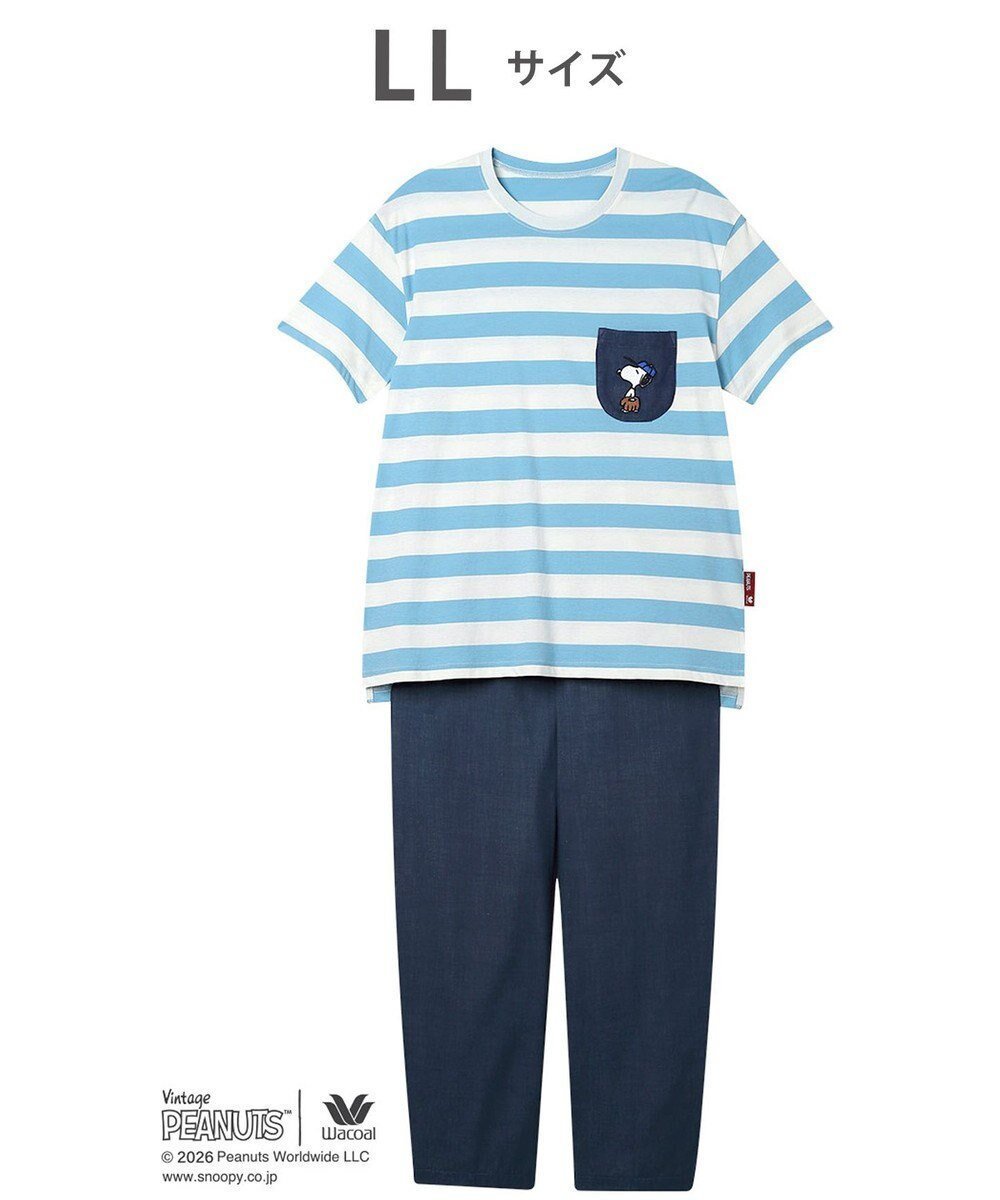 【ワコール/WACOAL】のPEANUTS パジャマ 4分袖 長ズボン 綿100%(本体) スヌーピー レディース FDT165 /ワコール インテリア・キッズ・メンズ・レディースファッション・服の通販 founy(ファニー) 　ファッション　Fashion　レディースファッション　Fashion for Women　トップス・カットソー　Cut & Sew Tops　サッカー　Seersucker, Summer Fabric　セットアップ　Set-Up, Coordinated Outfit　パジャマ　Pajamas, Sleepwear　ボトム　Bottoms, Lower Wear　ボーダー　Border, Stripe　ポケット　Pocket, Pocket Detail　無地　Plain, Solid Color　リラックス　Relax, Relaxed Fit　おすすめ　Recommended / Our Picks　お家時間・ステイホーム　Stay Home / At Home　サックス|ID: prp329100004870060 ipo3291000000036296055