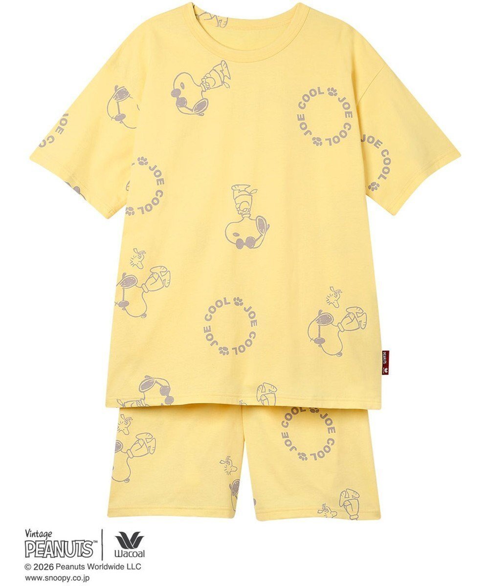 【ワコール/WACOAL】のPEANUTS パジャマ 5分袖 半袖 5分丈 オーガニックコットン100%(本体) レディース FDT169 /ワコール インテリア・キッズ・メンズ・レディースファッション・服の通販 founy(ファニー) 　ファッション　Fashion　レディースファッション　Fashion for Women　トップス・カットソー　Cut & Sew Tops　おすすめ　Recommended / Our Picks　お家時間・ステイホーム　Stay Home / At Home　サングラス　Sunglasses, Shades　パジャマ　Pajamas, Sleepwear　ボトム　Bottoms, Lower Wear　リラックス　Relax, Relaxed Fit　半袖　Short Sleeve, Half Sleeve　イエロー|ID: prp329100004870063 ipo3291000000036296065
