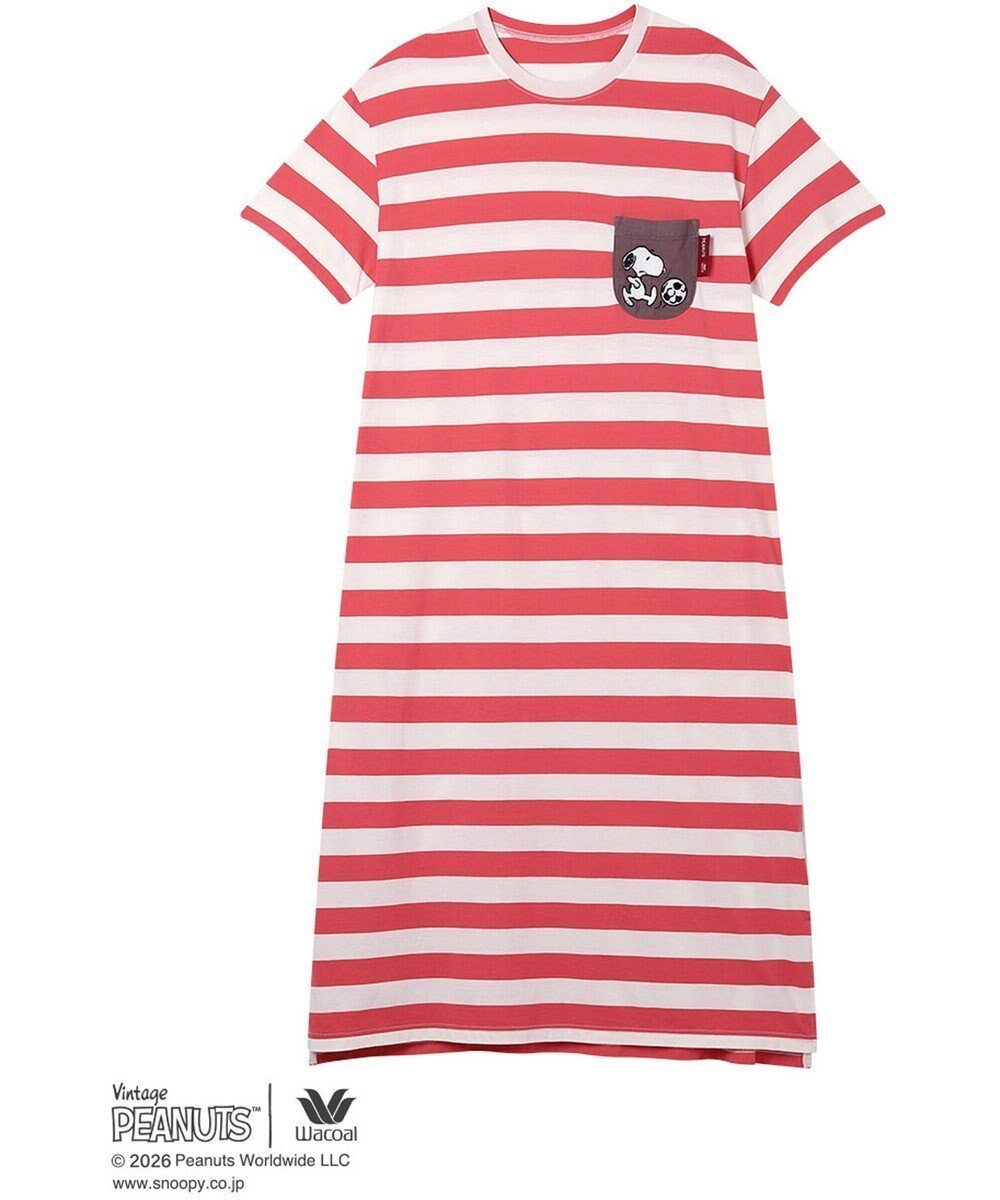 【ワコール/WACOAL】のPEANUTS ネグリジェ 4分袖 ワンピース 綿100%(本体) スヌーピー レディース FNT166 /ワコール 人気、トレンドファッション・服の通販 founy(ファニー) 　ファッション　Fashion　レディースファッション　Fashion for Women　ワンピース　Dresses　お家時間・ステイホーム　Stay Home / At Home　サッカー　Seersucker, Summer Fabric　パジャマ　Pajamas, Sleepwear　ボーダー　Border, Stripe　ポケット　Pocket, Pocket Detail　リラックス　Relax, Relaxed Fit　 other-1|ID: prp329100004870068 ipo3291000000036296085