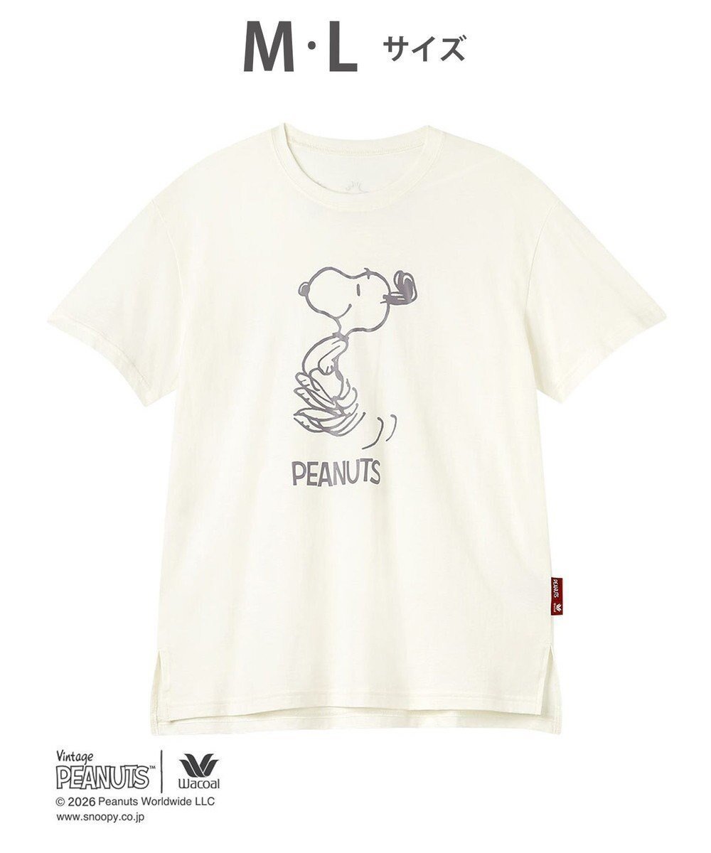 【ワコール/WACOAL】のPEANUTS トップス 4分袖 Tシャツ 綿100%(本体) スヌーピー レディース FTT168 /ワコール インテリア・キッズ・メンズ・レディースファッション・服の通販 founy(ファニー) 　ファッション　Fashion　レディースファッション　Fashion for Women　トップス・カットソー　Cut & Sew Tops　シャツ・ブラウス・オフィスカジュアル　Elegant Blouses & Button-Ups　ロングTシャツ・Tシャツ　Longline T-Shirts & Tees　おすすめ　Recommended / Our Picks　お家時間・ステイホーム　Stay Home / At Home　シンプル　Simple, Minimal　パジャマ　Pajamas, Sleepwear　プリント　Print, Printed Pattern　リラックス　Relax, Relaxed Fit　アイボリー|ID: prp329100004870072 ipo3291000000036296100