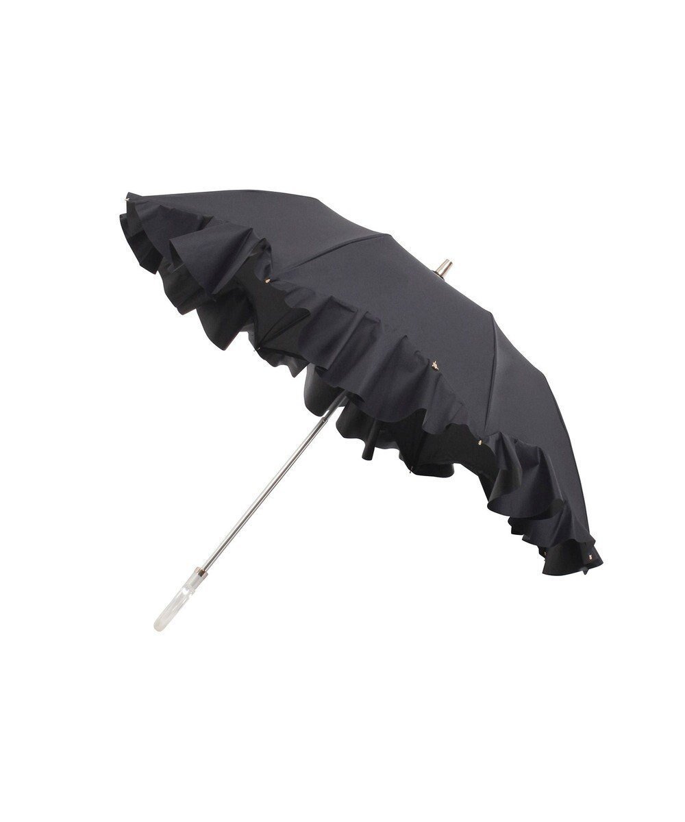 【ムーンバット/MOONBAT】の【1級遮光/遮熱/UV】LANVIN en Bleu (ランバン オン ブルー)晴雨兼用日傘 ラッフルフリル 無地 チャーム付き 折りたたみ傘 楽折 インテリア・キッズ・メンズ・レディースファッション・服の通販 founy(ファニー) 　ファッション　Fashion　レディースファッション　Fashion for Women　レイングッズ・傘・晴雨兼用傘　Umbrellas & Rain Gear　傘　Umbrella, Parasol　シンプル　Simple, Minimal　チャーム　Charm, Pendant　フリル　Frill, Ruffle　フレア　Flare, Flared　日傘　Parasol, UV Umbrella　ミックス　Mix, Mixed Style　無地　Plain, Solid Color　ブラック|ID: prp329100004870086 ipo3291000000036296153