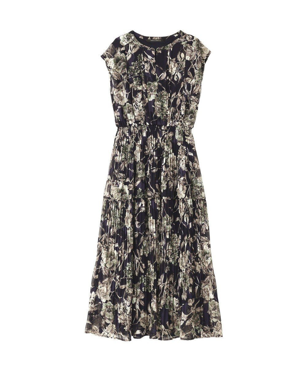 【イェッカ ヴェッカ/YECCA VECCA】のフラワー柄シアープリーツワンピース インテリア・キッズ・メンズ・レディースファッション・服の通販 founy(ファニー) 　ファッション　Fashion　レディースファッション　Fashion for Women　ワンピース　Dresses　エレガント 上品　Elegant　シアー　Sheer, See-Through　スキッパー　Skipper, Open Collar　フォーマル　Formal, Dressy　フラワー　Flower, Floral　フロント　Front, Front Design　プリーツ　Pleats, Pleated　ポケット　Pocket, Pocket Detail　ロング　Long, Long-Length　夏　Summer　春　Spring　S/S・春夏　SS, Spring/Summer, Warm Season　Navy|ID: prp329100004870249 ipo3291000000036299058