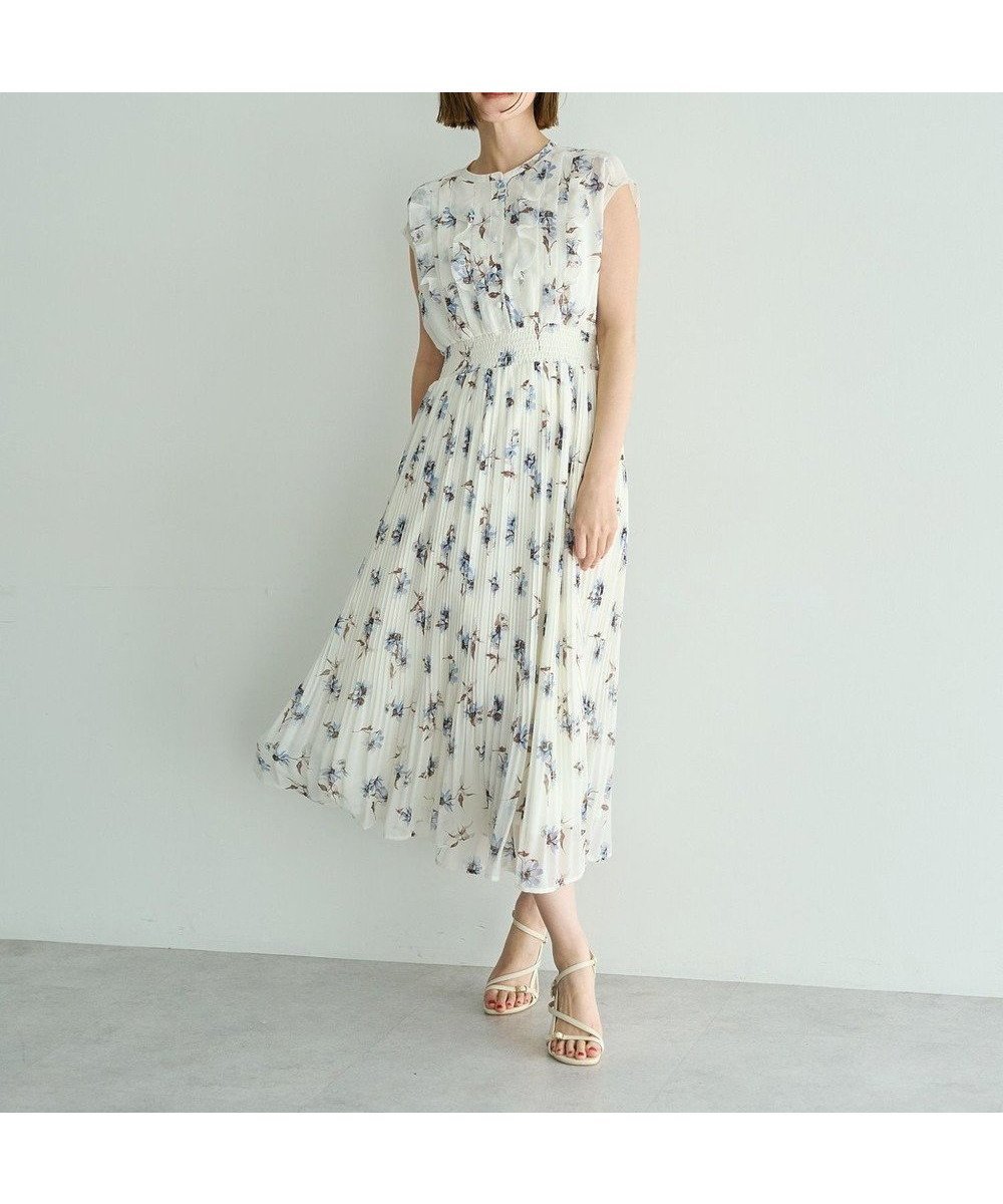 【イェッカ ヴェッカ/YECCA VECCA】のフラワー柄フリルプリーツワンピース インテリア・キッズ・メンズ・レディースファッション・服の通販 founy(ファニー) 　ファッション　Fashion　レディースファッション　Fashion for Women　ワンピース　Dresses　シフォン　Chiffon, Lightweight Fabric　シャーリング　Shirring, Ruched　フィット　Fit, Slim Fit　フラワー　Flower, Floral　フリル　Frill, Ruffle　プリーツ　Pleats, Pleated　ポケット　Pocket, Pocket Detail　ロング　Long, Long-Length　エレガント 上品　Elegant　夏　Summer　春　Spring　S/S・春夏　SS, Spring/Summer, Warm Season　Off White|ID: prp329100004870250 ipo3291000000036299060