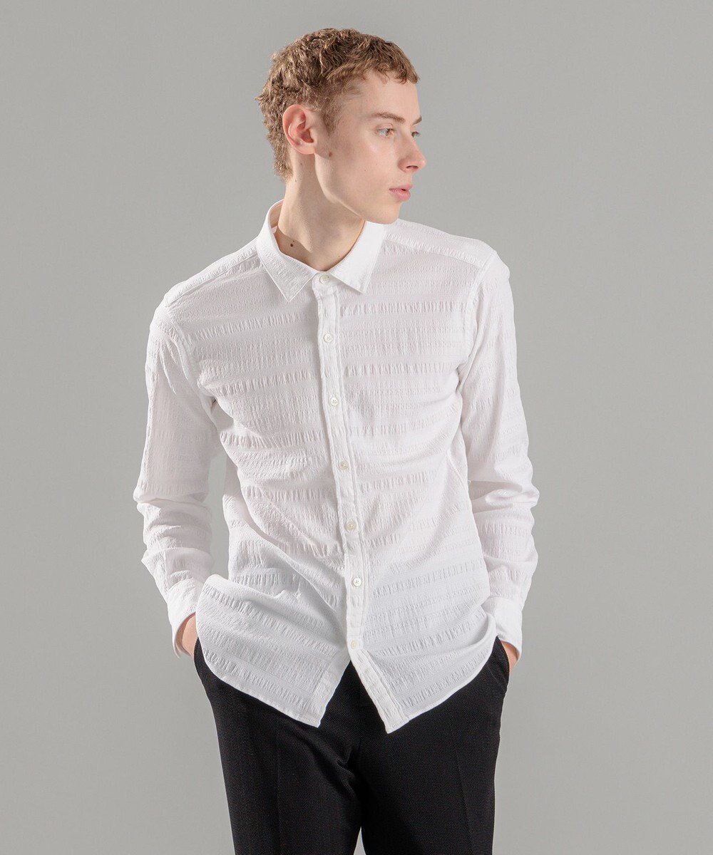 【ジョゼフ オム/JOSEPH HOMME / MEN】のレボソジャガードストレッチ レギュラーカラーシャツ インテリア・キッズ・メンズ・レディースファッション・服の通販 founy(ファニー) 　ファッション　Fashion　メンズファッション　Fashion for Men　トップス・カットソー　Cut & Sew Tops　メンズシャツ　Shirts　インナー　Innerwear　サッカー　Seersucker, Summer Fabric　サテン　Satin, Glossy Fabric　シェイプ　Shape, Slim Fit　ショール　Shawl, Wrap　シンプル　Simple, Minimal　ストレッチ　Stretch, Stretchy Fabric　ストール　Stole, Wrap　ポケット　Pocket, Pocket Detail　夏　Summer　定番　Standard, Basic Item　春　Spring　S/S・春夏　SS, Spring/Summer, Warm Season　羽織　Haori, Light Jacket　長袖　Long Sleeve, Full Sleeve　ホワイト系|ID: prp329100004870275 ipo3291000000036299158
