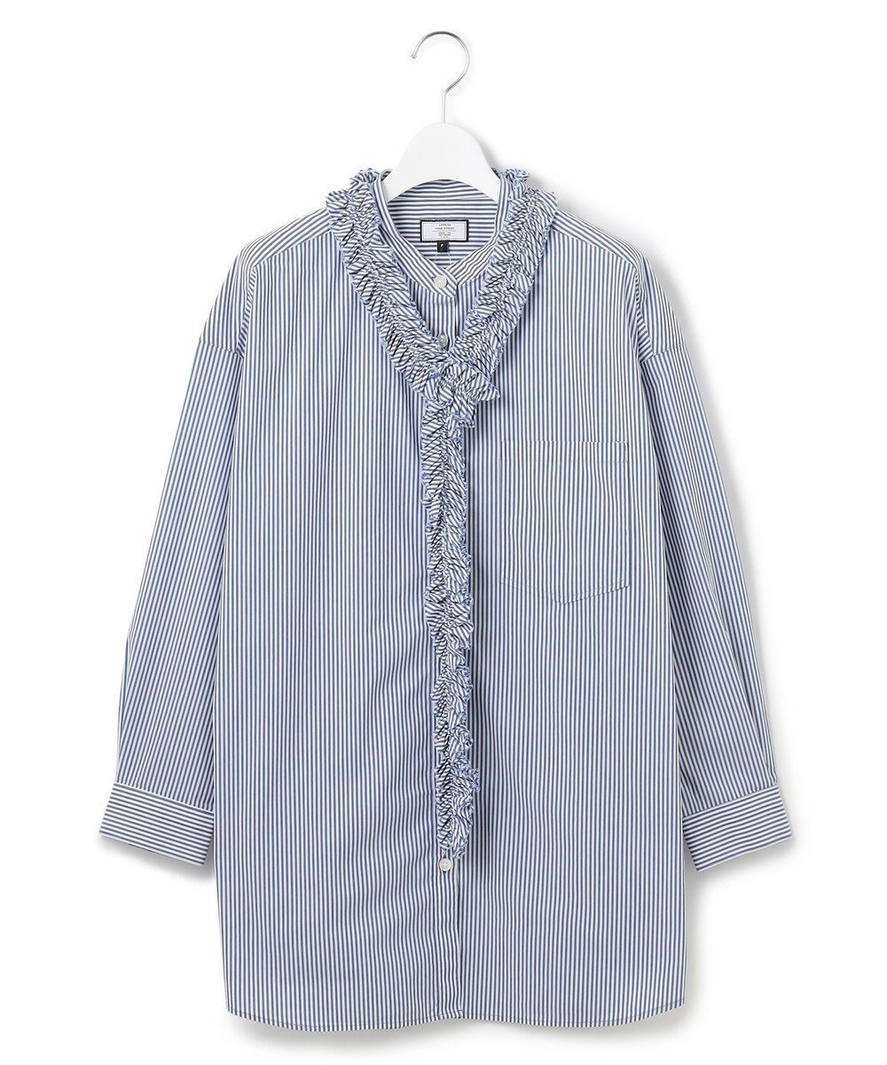 【ジェイプレスヨークストリート/J.PRESS YORK STREET】の【WOMEN】ワンウォッシュタイプライター フリルレイブラウス インテリア・キッズ・メンズ・レディースファッション・服の通販 founy(ファニー) 　ファッション　Fashion　レディースファッション　Fashion for Women　トップス・カットソー　Cut & Sew Tops　シャツ・ブラウス・オフィスカジュアル　Elegant Blouses & Button-Ups　スタンダード　Standard, Basic　タイプライター　Typewriter Fabric, Crisp Cotton　フリル　Frill, Ruffle　A/W・秋冬　Autumn/Winter　ブルー系1|ID: prp329100004870303 ipo3291000000036299476