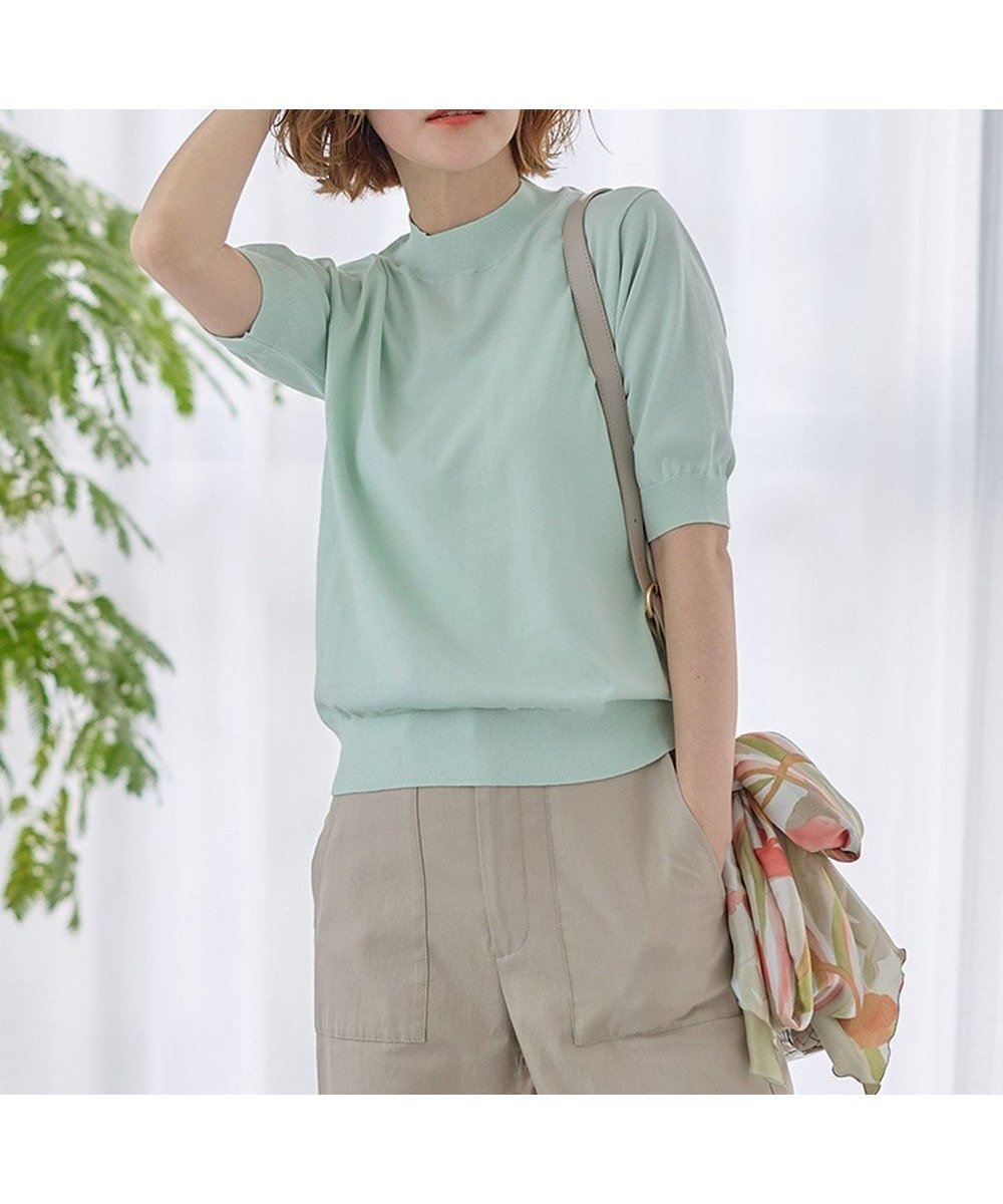 【23区/NIJYUSANKU】の【Oggi4月号掲載/洗える】プレミアムビオコットン 半袖 ニット インテリア・キッズ・メンズ・レディースファッション・服の通販 founy(ファニー) 　雑誌掲載アイテム　Magazine Picks & Fashion Features　ファッション雑誌　Fashion Magazines　オッジ　Oggi　ファッション　Fashion　レディースファッション　Fashion for Women　トップス・カットソー　Cut & Sew Tops　ニット　Knit Tops & Sweaters　アンサンブルニット　Knit Ensembles & Twin Sets　アンサンブル　Ensemble Set　イタリア　Italy　エレガント 上品　Elegant　オーガニック　Organic Cotton　春　Spring　洗える　Machine Washable　カーディガン　Cardigan, Knitwear　4月号　April Issue　雑誌　Magazine, Fashion Magazine　バランス　Balance, Style Balance　ビッグ　Big, Oversized　ベーシック　Basic, Essential　ボーダー　Border, Stripe　半袖　Short Sleeve, Half Sleeve　モックネック　Mock Neck, Short Turtleneck　S/S・春夏　SS, Spring/Summer, Warm Season　夏　Summer　2024年　2024　2024春夏・S/S　Spring/Summer 2024 SS24　スモーキーグリーン系|ID: prp329100004870325 ipo3291000000036299659