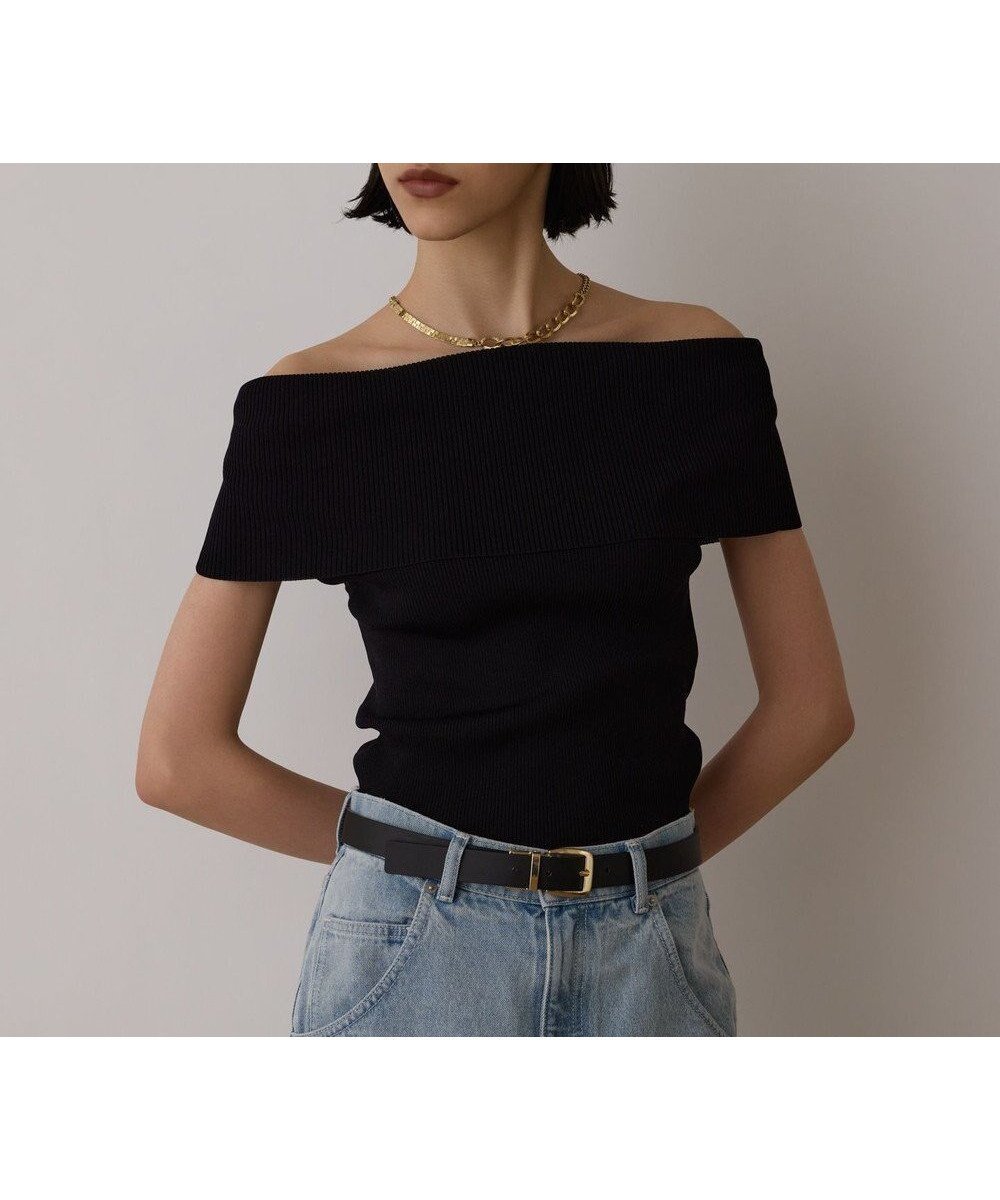 【グレース コンチネンタル/GRACE CONTINENTAL】のオフショルリブニットトップ インテリア・キッズ・メンズ・レディースファッション・服の通販 founy(ファニー) 　ファッション　Fashion　レディースファッション　Fashion for Women　トップス・カットソー　Cut & Sew Tops　ニット　Knit Tops & Sweaters　おすすめ　Recommended / Our Picks　イエロー　Yellow　ショルダー　Shoulder, Shoulder Strap　ストレッチ　Stretch, Stretchy Fabric　デニム　Denim, Jeans Material　トレンド　Trend, Trending Now　フェミニン　Feminine, Girly　ワイド　Wide, Wide Fit　夏　Summer　春　Spring　S/S・春夏　SS, Spring/Summer, Warm Season　ブラック|ID: prp329100004870343 ipo3291000000036299756