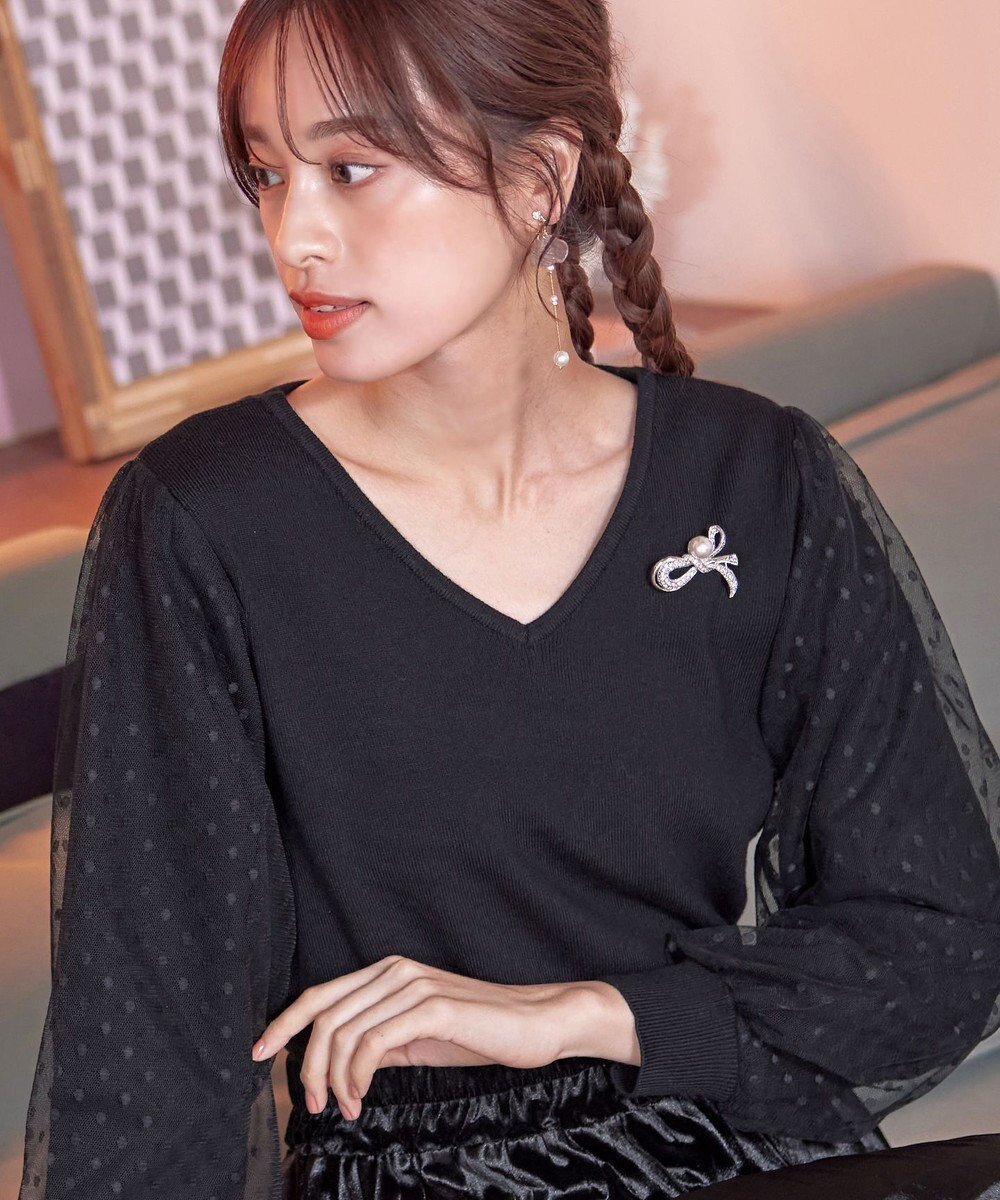 【ティアクラッセ/Tiaclasse】の【洗える】ドットチュールコンビニットトップス インテリア・キッズ・メンズ・レディースファッション・服の通販 founy(ファニー) 　ファッション　Fashion　レディースファッション　Fashion for Women　トップス・カットソー　Cut & Sew Tops　ニット　Knit Tops & Sweaters　おすすめ　Recommended / Our Picks　シンプル　Simple, Minimal　セーター　Sweater, Knitwear　チュニック　Tunic, Long Top　チュール　Tulip, Tulip Motif　ドット　Polka Dot, Dot Pattern　再入荷　Restock / Back in Stock　新作・新入荷　New Arrivals / New In　洗える　Machine Washable　A/W・秋冬　Autumn/Winter　ブラック|ID: prp329100004870363 ipo3291000000036299875