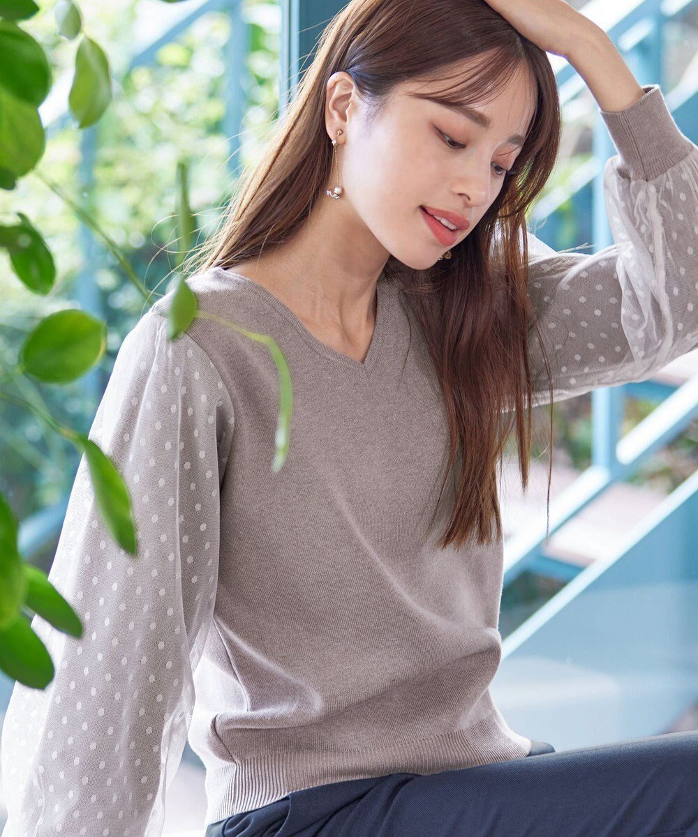 【ティアクラッセ/Tiaclasse】の【洗える】ドットチュールコンビニットトップス インテリア・キッズ・メンズ・レディースファッション・服の通販 founy(ファニー) 　ファッション　Fashion　レディースファッション　Fashion for Women　トップス・カットソー　Cut & Sew Tops　ニット　Knit Tops & Sweaters　おすすめ　Recommended / Our Picks　シンプル　Simple, Minimal　セーター　Sweater, Knitwear　チュニック　Tunic, Long Top　チュール　Tulip, Tulip Motif　ドット　Polka Dot, Dot Pattern　再入荷　Restock / Back in Stock　新作・新入荷　New Arrivals / New In　洗える　Machine Washable　A/W・秋冬　Autumn/Winter　グレージュ|ID: prp329100004870363 ipo3291000000036299876