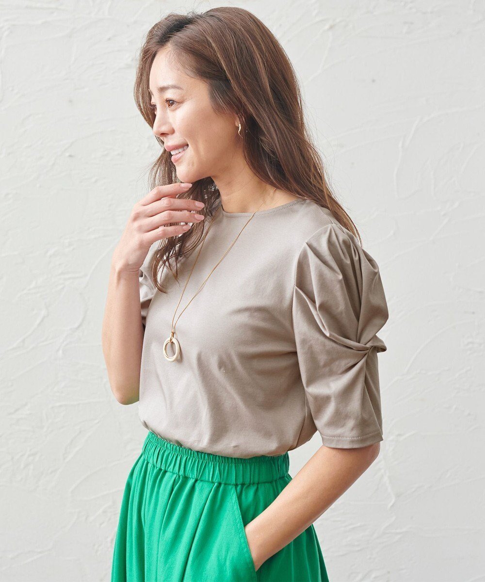 【エニー/ANY】のシルケットスムース ツイストタックスリーブトップス インテリア・キッズ・メンズ・レディースファッション・服の通販 founy(ファニー) 　ファッション　Fashion　レディースファッション　Fashion for Women　トップス・カットソー　Cut & Sew Tops　シャツ・ブラウス・オフィスカジュアル　Elegant Blouses & Button-Ups　ロングTシャツ・Tシャツ　Longline T-Shirts & Tees　カットソー・ベーシックTシャツ　Cut-and-Sewn Tops / Stretch Tees & Basics　おすすめ　Recommended / Our Picks　カットソー　Cut and Sewn Top　シルケット　Silket, Silky Cotton　バランス　Balance, Style Balance　フェミニン　Feminine, Girly　夏　Summer　春　Spring　S/S・春夏　SS, Spring/Summer, Warm Season　グレージュ|ID: prp329100004870373 ipo3291000000036299926