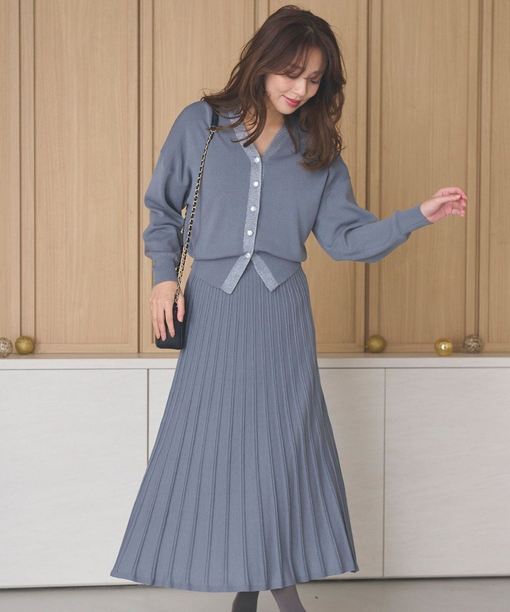 【フェルゥ/Feroux】の【洗える・セットアイテム】ラメライン・ニットセットアップ 人気、トレンドファッション・服の通販 founy(ファニー) 　ファッション　Fashion　レディースファッション　Fashion for Women　ワンピース　Dresses　アイレット　Eyelet Lace　インナー　Innerwear　カーディガン　Cardigan, Knitwear　ストレッチ　Stretch, Stretchy Fabric　セットアップ　Set-Up, Coordinated Outfit　ハイネック　High Neck, Mock Neck　フレア　Flare, Flared　メタリック　Metallic, Shiny Finish　エレガント 上品　Elegant　洗える　Machine Washable　A/W・秋冬　Autumn/Winter　 other-1|ID: prp329100004870397 ipo3291000000036299999