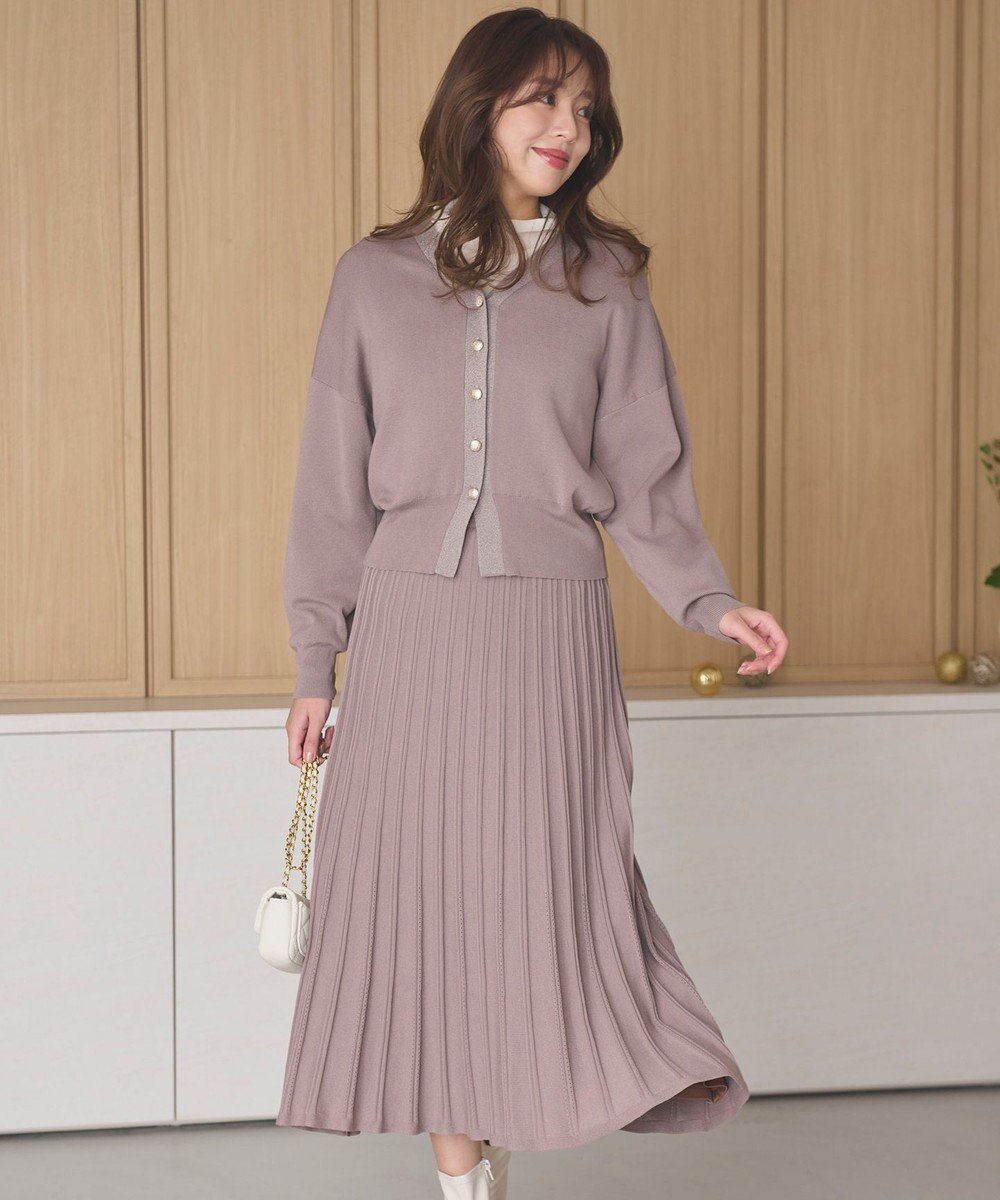 【フェルゥ/Feroux】の【洗える・セットアイテム】ラメライン・ニットセットアップ インテリア・キッズ・メンズ・レディースファッション・服の通販 founy(ファニー) 　ファッション　Fashion　レディースファッション　Fashion for Women　ワンピース　Dresses　アイレット　Eyelet Lace　インナー　Innerwear　カーディガン　Cardigan, Knitwear　ストレッチ　Stretch, Stretchy Fabric　セットアップ　Set-Up, Coordinated Outfit　ハイネック　High Neck, Mock Neck　フレア　Flare, Flared　メタリック　Metallic, Shiny Finish　エレガント 上品　Elegant　洗える　Machine Washable　A/W・秋冬　Autumn/Winter　ベージュ系|ID: prp329100004870397 ipo3291000000036300001