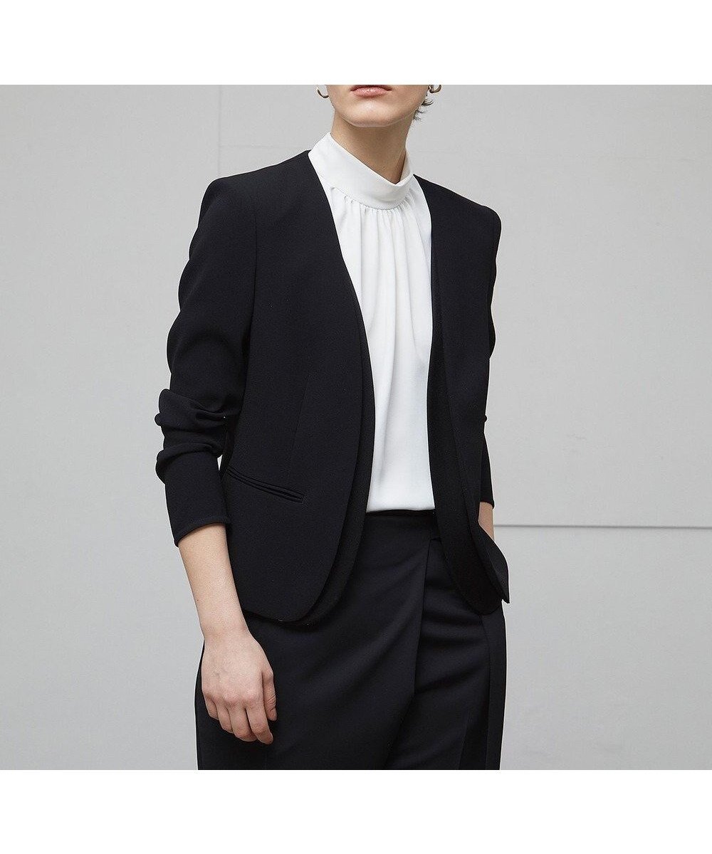 【ベイジ,/BEIGE,】のCINDY / ダブルカラージャケット インテリア・キッズ・メンズ・レディースファッション・服の通販 founy(ファニー) 　ファッション　Fashion　レディースファッション　Fashion for Women　アウター　Coat / Outerwear Collection　レディースジャケット・軽アウター　Jackets　ノーカラージャケット / シンプル上品コーデ　Collarless Jackets　ウォッシャブル　Machine Washable　オケージョン　Occasion Wear　カーディガン　Cardigan, Knitwear　サテン　Satin, Glossy Fabric　ジャケット　Jacket, Outerwear　ストレッチ　Stretch, Stretchy Fabric　スーツ　Suit, Formalwear　ダブル　Double, Double-Breasted　デニム　Denim, Jeans Material　トリミング　Trimming, Decorative Edge　ボトム　Bottoms, Lower Wear　A/W・秋冬　Autumn/Winter　S/S・春夏　SS, Spring/Summer, Warm Season　おすすめ　Recommended / Our Picks　夏　Summer　エレガント 上品　Elegant　ビジネス 仕事 通勤　Business / Work / Commuting　Black×Black|ID: prp329100004870584 ipo3291000000036303652