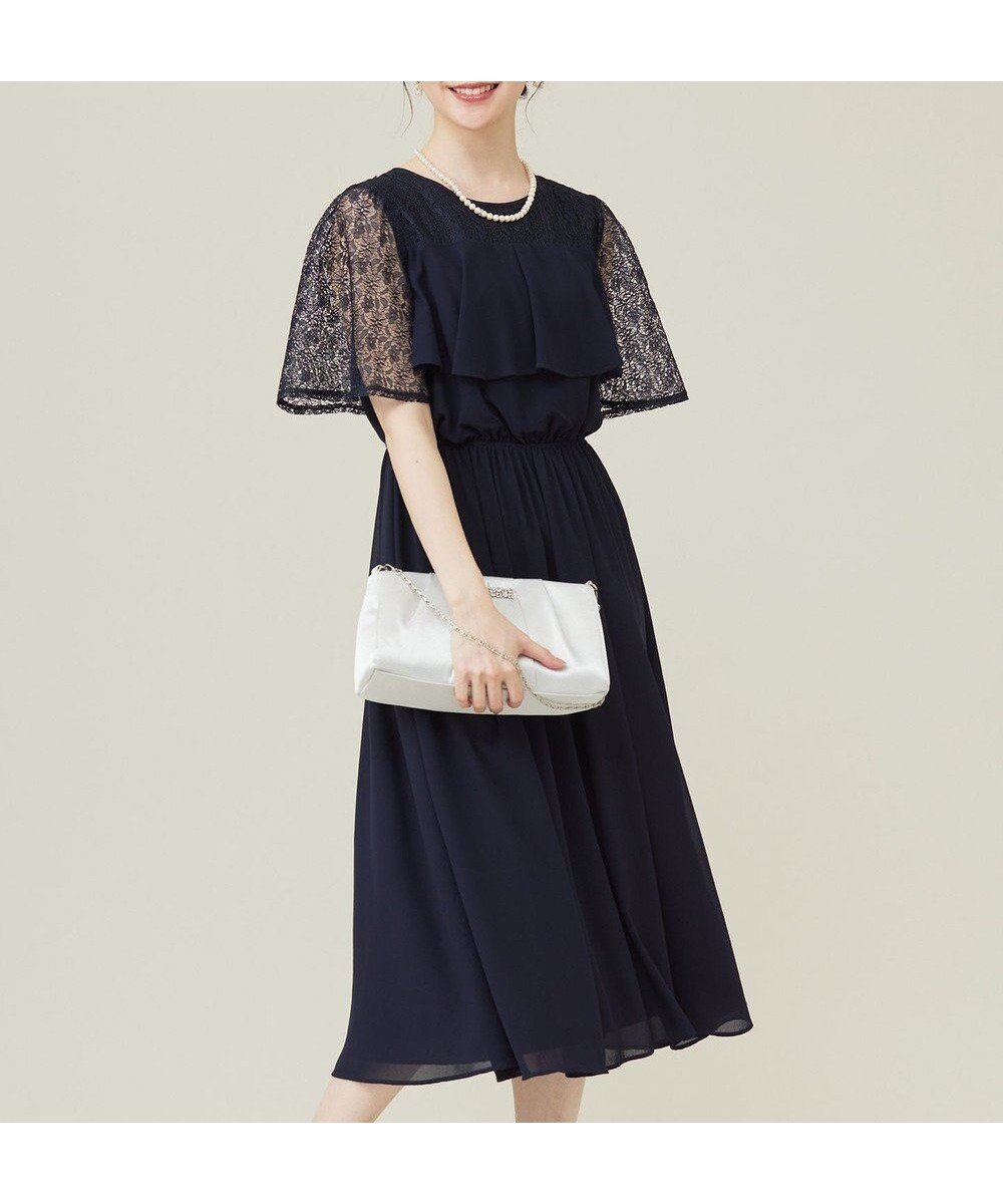 【エニィ スィス/any SiS】の【Lily Calin】ラッフルディテール ドレス インテリア・キッズ・メンズ・レディースファッション・服の通販 founy(ファニー) 　ファッション　Fashion　レディースファッション　Fashion for Women　ワンピース　Dresses　フォーマル・パーティードレス・結婚式用ドレス　Elegant & Casual Dresses　シフォン　Chiffon, Lightweight Fabric　ジョーゼット　Georgette, Semi-Sheer Fabric　ドレス　Dress, One-Piece　フェミニン　Feminine, Girly　ベーシック　Basic, Essential　リゾート　Resort, Vacation Style　レース　Lace, Lace Fabric　夏　Summer　S/S・春夏　SS, Spring/Summer, Warm Season　A/W・秋冬　Autumn/Winter　ネイビー|ID: prp329100004870588 ipo3291000000036303666