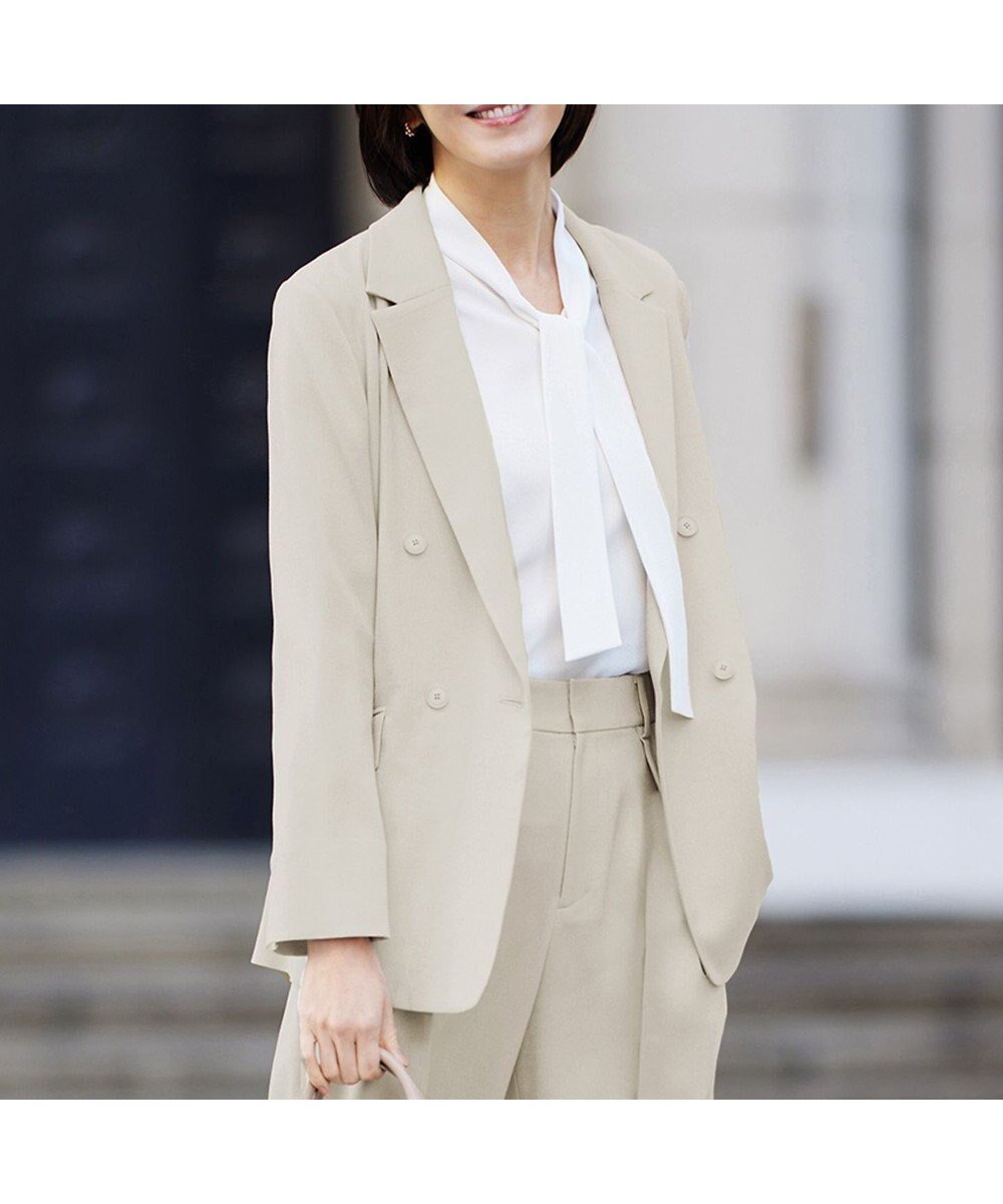 【自由区/JIYU-KU】の【ドラマ「明日はもっと いい日になる」着用】【セットアップ対応・接触冷感・洗える】リネンライクシンセティックテーラード ジャケット インテリア・キッズ・メンズ・レディースファッション・服の通販 founy(ファニー) 　ファッション　Fashion　レディースファッション　Fashion for Women　アウター　Coat / Outerwear Collection　レディースジャケット・軽アウター　Jackets　テーラードジャケット / 通勤・きれいめスタイル　Tailored Jackets & Blazers　春　Spring　洗える　Machine Washable　カーディガン　Cardigan, Knitwear　ジャケット　Jacket, Outerwear　ストレッチ　Stretch, Stretchy Fabric　セットアップ　Set-Up, Coordinated Outfit　ダブル　Double, Double-Breasted　バランス　Balance, Style Balance　ビスチェ　Bustier, Corset Top　リラックス　Relax, Relaxed Fit　S/S・春夏　SS, Spring/Summer, Warm Season　おすすめ　Recommended / Our Picks　夏　Summer　フラックス|ID: prp329100004870591 ipo3291000000036303676