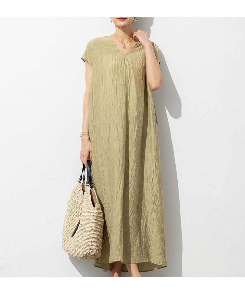 【23区/NIJYUSANKU】の【SLOW/一部店舗限定】ナチュラルピケワッシャー ワンピース インテリア・キッズ・メンズ・レディースファッション・服の通販 founy(ファニー) 　ファッション　Fashion　レディースファッション　Fashion for Women　ワンピース　Dresses　エアリー　Airy Texture　春　Spring　洗える　Machine Washable　ストライプ　Stripe, Striped Pattern　フォルム　Silhouette, Form　ワッシャー　Washer, Crinkled Finish　S/S・春夏　SS, Spring/Summer, Warm Season　夏　Summer　エレガント 上品　Elegant　2025年　2025　2025春夏・S/S　Spring/Summer 2025 SS25　モスグリーン系|ID: prp329100004870598 ipo3291000000036303708