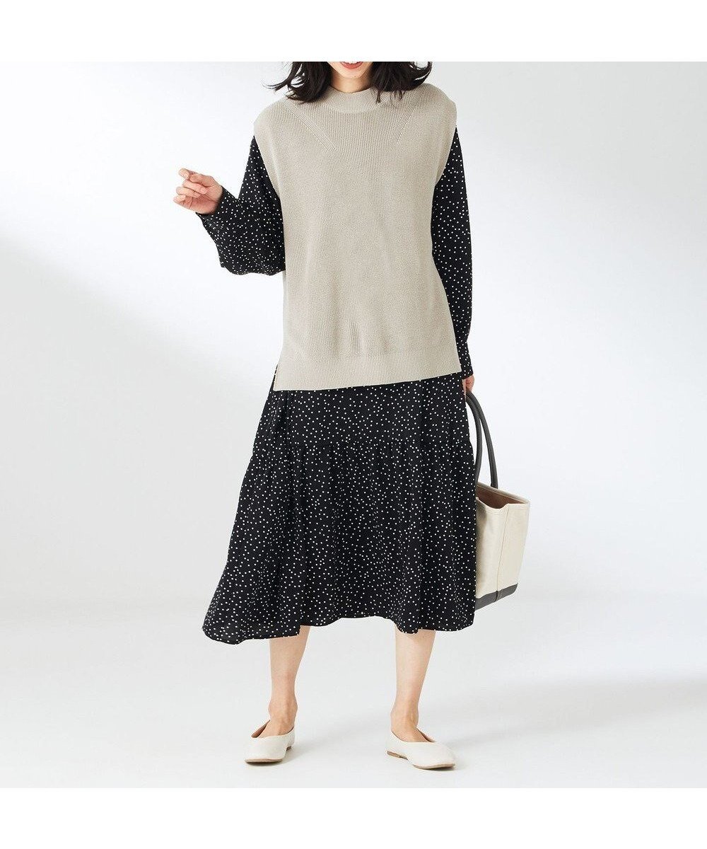【エニー/ANY】の【セットアイテム】ニットベスト×ワンピース SET インテリア・キッズ・メンズ・レディースファッション・服の通販 founy(ファニー) 　ファッション　Fashion　レディースファッション　Fashion for Women　アウター　Coat / Outerwear Collection　カットソー　Cut and Sewn Top　シンプル　Simple, Minimal　スリット　Slit, Slit Detail　トレンド　Trend, Trending Now　ドット　Polka Dot, Dot Pattern　バランス　Balance, Style Balance　ベスト　Vest, Waistcoat　ボトム　Bottoms, Lower Wear　夏　Summer　春　Spring　S/S・春夏　SS, Spring/Summer, Warm Season　畦　Ribbed Knit　グレージュ×ブラックドット|ID: prp329100004870638 ipo3291000000036304009