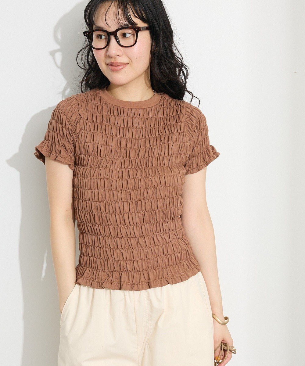 【クラフトスタンダードブティック/CRAFT STANDARD BOUTIQUE】のシャーリングTシャツ インテリア・キッズ・メンズ・レディースファッション・服の通販 founy(ファニー) 　ファッション　Fashion　レディースファッション　Fashion for Women　トップス・カットソー　Cut & Sew Tops　シャツ・ブラウス・オフィスカジュアル　Elegant Blouses & Button-Ups　ロングTシャツ・Tシャツ　Longline T-Shirts & Tees　カットソー・ベーシックTシャツ　Cut-and-Sewn Tops / Stretch Tees & Basics　インナー　Innerwear　春　Spring　カットソー　Cut and Sewn Top　キャミソール　Camisole, Spaghetti Strap Top　キャミワンピース　Cami Dress, Slip Dress　コンパクト　Compact, Small Size　シャーリング　Shirring, Ruched　シンプル　Simple, Minimal　フィット　Fit, Slim Fit　プレーン　Plain, Simple　ベーシック　Basic, Essential　ボトム　Bottoms, Lower Wear　ポケット　Pocket, Pocket Detail　S/S・春夏　SS, Spring/Summer, Warm Season　おすすめ　Recommended / Our Picks　夏　Summer　2025年　2025　2025春夏・S/S　Spring/Summer 2025 SS25　Brown|ID: prp329100004870643 ipo3291000000036304092