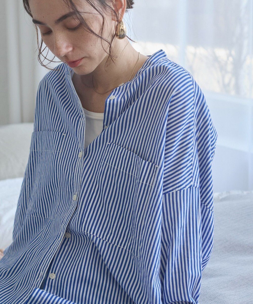 【ウィゴー/WEGO】の着丈が選べる オーバーサイズ バンドカラー シャツ / ストライプ / 無地 インテリア・キッズ・メンズ・レディースファッション・服の通販 founy(ファニー) 　ファッション　Fashion　レディースファッション　Fashion for Women　トップス・カットソー　Cut & Sew Tops　シャツ・ブラウス・オフィスカジュアル　Elegant Blouses & Button-Ups　インド　Indian Textile　春　Spring　シンプル　Simple, Minimal　ストライプ　Stripe, Striped Pattern　スリーブ　Sleeve, Long Sleeve / Short Sleeve　バランス　Balance, Style Balance　ポケット　Pocket, Pocket Detail　半袖　Short Sleeve, Half Sleeve　無地　Plain, Solid Color　S/S・春夏　SS, Spring/Summer, Warm Season　夏　Summer　2023春夏・S/S　Spring/Summer 2023 SS23　2023年　2023　2025年　2025　2025春夏・S/S　Spring/Summer 2025 SS25　ブルーストライプ|ID: prp329100004870664 ipo3291000000036304401