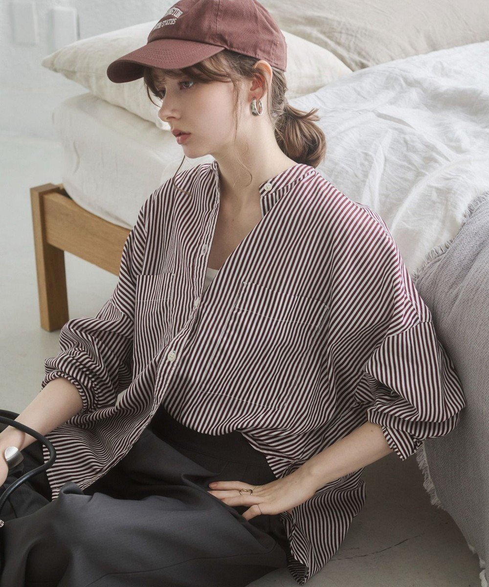 【ウィゴー/WEGO】の着丈が選べる オーバーサイズ バンドカラー シャツ / ストライプ / 無地 インテリア・キッズ・メンズ・レディースファッション・服の通販 founy(ファニー) 　ファッション　Fashion　レディースファッション　Fashion for Women　トップス・カットソー　Cut & Sew Tops　シャツ・ブラウス・オフィスカジュアル　Elegant Blouses & Button-Ups　インド　Indian Textile　春　Spring　シンプル　Simple, Minimal　ストライプ　Stripe, Striped Pattern　スリーブ　Sleeve, Long Sleeve / Short Sleeve　バランス　Balance, Style Balance　ポケット　Pocket, Pocket Detail　半袖　Short Sleeve, Half Sleeve　無地　Plain, Solid Color　S/S・春夏　SS, Spring/Summer, Warm Season　夏　Summer　2023春夏・S/S　Spring/Summer 2023 SS23　2023年　2023　2025年　2025　2025春夏・S/S　Spring/Summer 2025 SS25　ブラウンストライプ|ID: prp329100004870664 ipo3291000000036304404