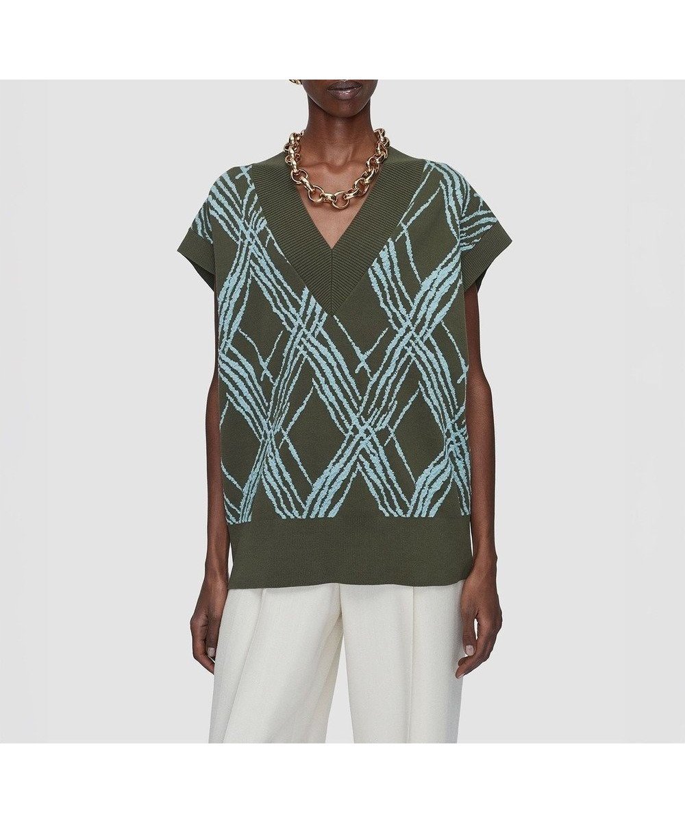 【ジョゼフ/JOSEPH】のチェックニット ベスト インテリア・キッズ・メンズ・レディースファッション・服の通販 founy(ファニー) 　ファッション　Fashion　レディースファッション　Fashion for Women　アウター　Coat / Outerwear Collection　トップス・カットソー　Cut & Sew Tops　ニット　Knit Tops & Sweaters　ベスト&ジレ / 重ね着スタイル　Vests & Gilets　シンプル　Simple, Minimal　ジャカード／ジャガード　Jacquard, Woven Pattern　セーター　Sweater, Knitwear　チェック　Check, Plaid, Tartan　テクスチャー　Texture, Textured Fabric　バランス　Balance, Style Balance　フィット　Fit, Slim Fit　ベスト　Vest, Waistcoat　モダン　Modern, Contemporary　夏　Summer　春　Spring　S/S・春夏　SS, Spring/Summer, Warm Season　Palm Leaf/Chambray|ID: prp329100004870673 ipo3291000000036304485