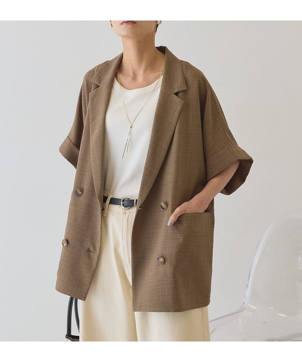 【アメリカンホリック/AMERICAN HOLIC】の【先行予約】【イージーケア】リネンライク半袖ジャケット インテリア・キッズ・メンズ・レディースファッション・服の通販 founy(ファニー) 　ファッション　Fashion　レディースファッション　Fashion for Women　アウター　Coat / Outerwear Collection　レディースジャケット・軽アウター　Jackets　アメリカン　American Style　洗える　Machine Washable　カットソー　Cut and Sewn Top　ジャケット　Jacket, Outerwear　スタイリッシュ　Stylish, Fashionable　ダブル　Double, Double-Breasted　ポケット　Pocket, Pocket Detail　半袖　Short Sleeve, Half Sleeve　リネン　Linen, Linen Fabric　おすすめ　Recommended / Our Picks　ビジネス 仕事 通勤　Business / Work / Commuting　Brown|ID: prp329100004870693 ipo3291000000036304618