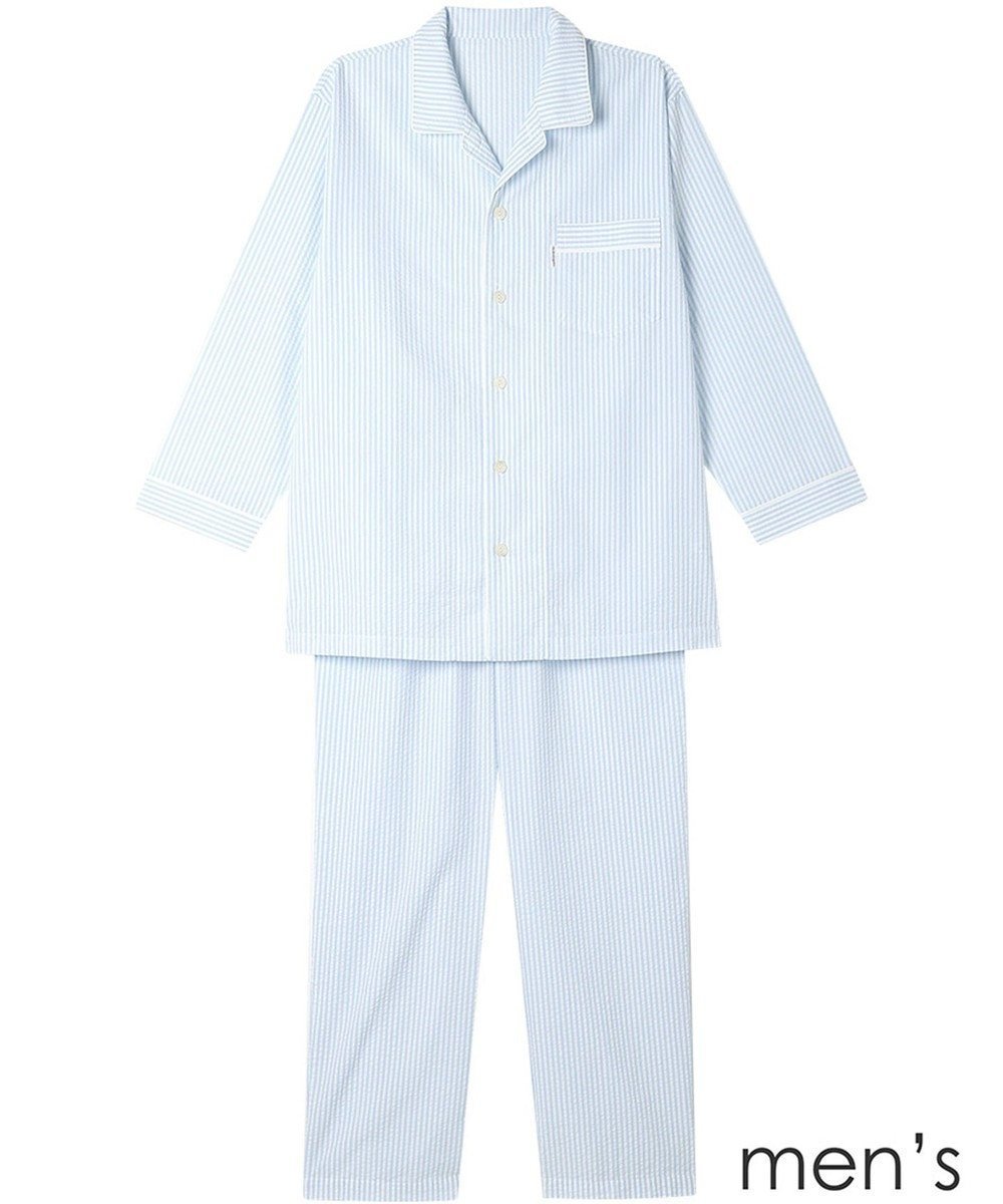 【ワコール 睡眠科学/wacoal suimin / MEN】のメンズ パジャマ 長袖 長ズボン 綿100%(本体) サッカー素材 YGX345 睡眠科学/ワコール インテリア・キッズ・メンズ・レディースファッション・服の通販 founy(ファニー) 　ファッション　Fashion　メンズファッション　Fashion for Men　サッカー　Seersucker, Summer Fabric　パジャマ　Pajamas, Sleepwear　ボトム　Bottoms, Lower Wear　メンズ　Men's, Menswear　長袖　Long Sleeve, Full Sleeve　サックス|ID: prp329100004871206 ipo3291000000036311556