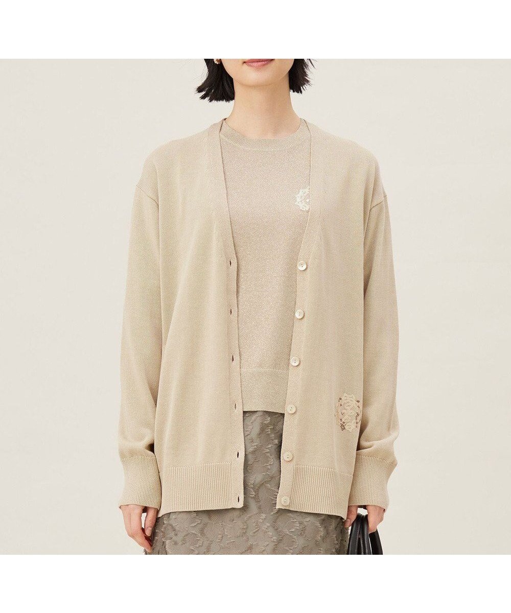 【自由区/JIYU-KU】の【カタログ掲載・洗える】エンブレムニット カーディガン インテリア・キッズ・メンズ・レディースファッション・服の通販 founy(ファニー) 　ファッション　Fashion　レディースファッション　Fashion for Women　トップス・カットソー　Cut & Sew Tops　ニット　Knit Tops & Sweaters　カーディガン・羽織り　Layered Style Cardigans　カーディガン　Cardigan, Knitwear　スパンコール　Sequins, Sequin Embellishment　ミドル　Middle Length, Mid Height　夏　Summer　春　Spring　S/S・春夏　SS, Spring/Summer, Warm Season　洗える　Machine Washable　ベージュ|ID: prp329100004871224 ipo3291000000036311632