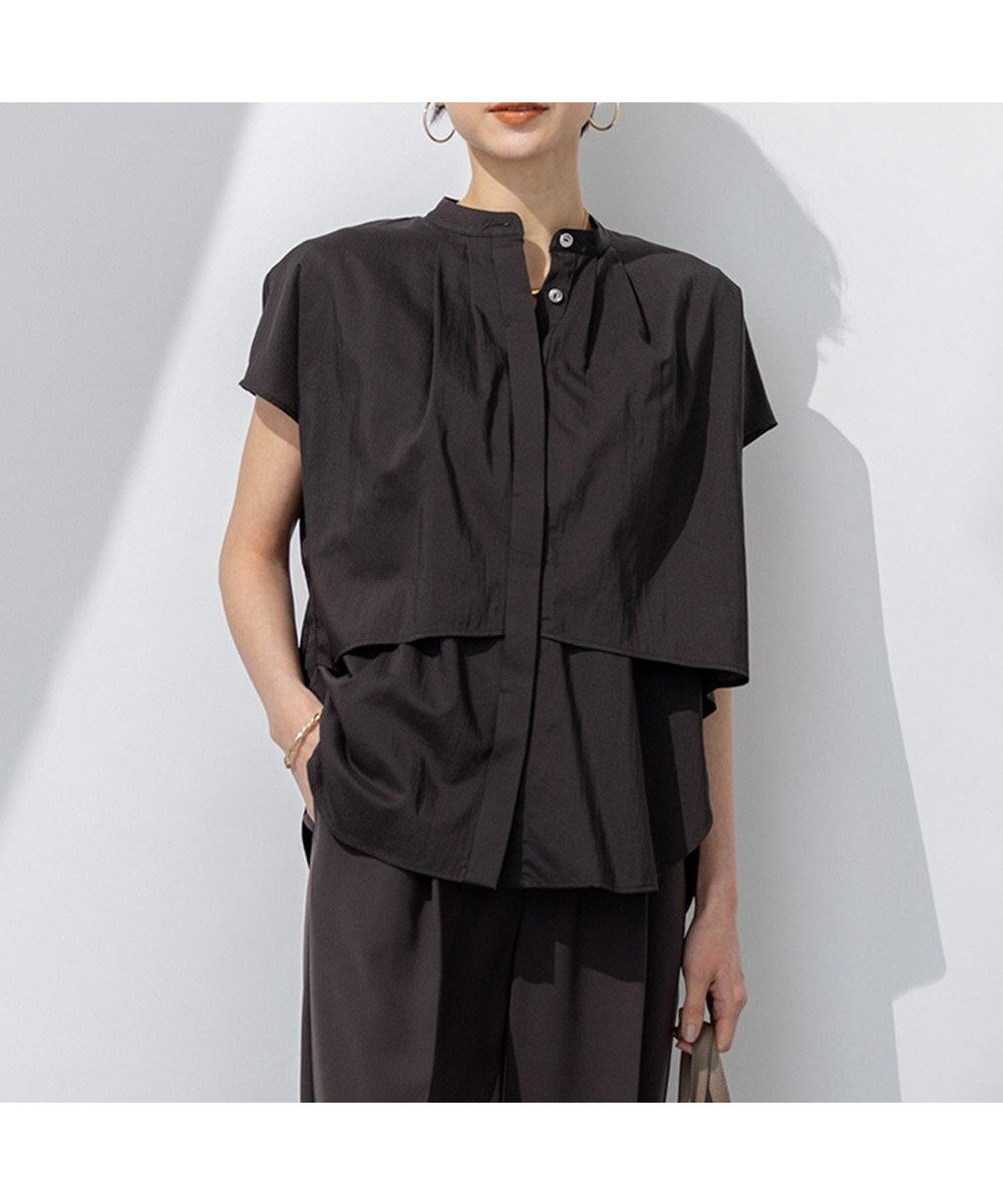 【23区/NIJYUSANKU】の【撥水加工/洗える】シアーナイロンツイル レイヤード ブラウス インテリア・キッズ・メンズ・レディースファッション・服の通販 founy(ファニー) 　ファッション　Fashion　レディースファッション　Fashion for Women　トップス・カットソー　Cut & Sew Tops　シャツ・ブラウス・オフィスカジュアル　Elegant Blouses & Button-Ups　春　Spring　洗える　Machine Washable　ギャザー　Gathered, Ruffled　スタイリッシュ　Stylish, Fashionable　フレア　Flare, Flared　ラベンダー　Lavender　S/S・春夏　SS, Spring/Summer, Warm Season　おすすめ　Recommended / Our Picks　夏　Summer　2025年　2025　2025春夏・S/S　Spring/Summer 2025 SS25　ダークブラウン系|ID: prp329100004871227 ipo3291000000036311658