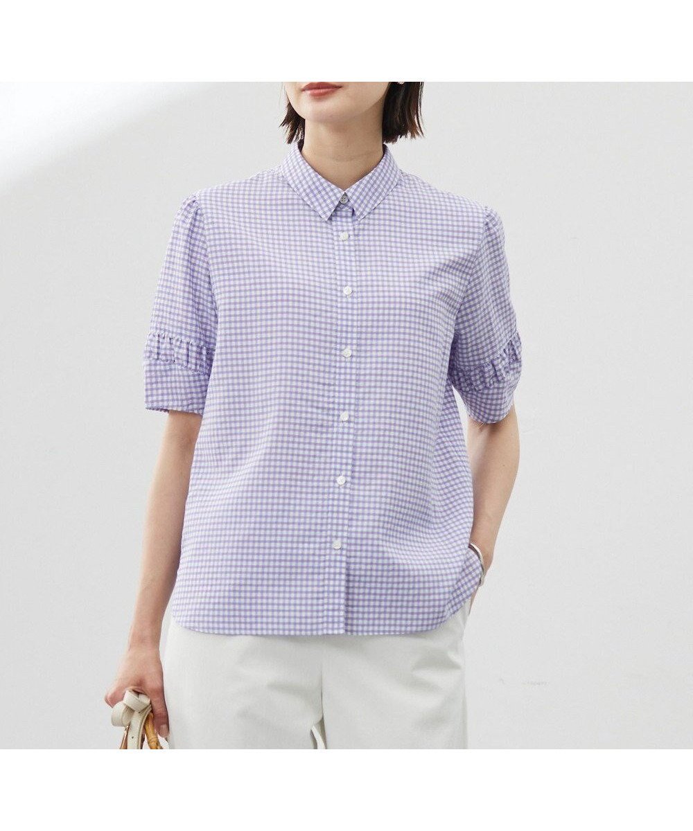 【ジェイ プレス/J.PRESS】の【洗える】アセVisギンガム シャツ ブラウス インテリア・キッズ・メンズ・レディースファッション・服の通販 founy(ファニー) 　ファッション　Fashion　レディースファッション　Fashion for Women　トップス・カットソー　Cut & Sew Tops　シャツ・ブラウス・オフィスカジュアル　Elegant Blouses & Button-Ups　春　Spring　洗える　Machine Washable　ギャザー　Gathered, Ruffled　ギンガム　Gingham, Gingham Fabric　クラシック　Classic, Timeless Style　シンプル　Simple, Minimal　チェック　Check, Plaid, Tartan　フィット　Fit, Slim Fit　レギュラー　Regular, Standard Fit　S/S・春夏　SS, Spring/Summer, Warm Season　夏　Summer　エレガント 上品　Elegant　ラベンダー系|ID: prp329100004871232 ipo3291000000036311682