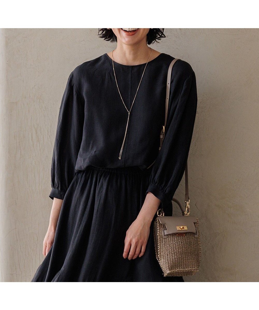 【23区/NIJYUSANKU】の【洗える】LIBECO ベルト付き ブラウス インテリア・キッズ・メンズ・レディースファッション・服の通販 founy(ファニー) 　ファッション　Fashion　レディースファッション　Fashion for Women　トップス・カットソー　Cut & Sew Tops　シャツ・ブラウス・オフィスカジュアル　Elegant Blouses & Button-Ups　ベルト&ウエストマーク　Belts & Waist Accessories　春　Spring　洗える　Machine Washable　ギャザー　Gathered, Ruffled　ストライプ　Stripe, Striped Pattern　フレア　Flare, Flared　ベーシック　Basic, Essential　無地　Plain, Solid Color　リネン　Linen, Linen Fabric　ロング　Long, Long-Length　S/S・春夏　SS, Spring/Summer, Warm Season　夏　Summer　2024年　2024　2024春夏・S/S　Spring/Summer 2024 SS24　ブラック|ID: prp329100004871236 ipo3291000000036311704