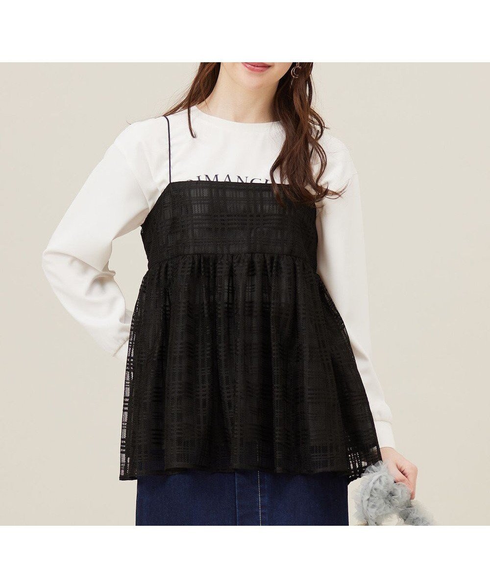 【エニィ スィス/any SiS】の【洗える】ラッセルレース キャミソール インテリア・キッズ・メンズ・レディースファッション・服の通販 founy(ファニー) 　ファッション　Fashion　レディースファッション　Fashion for Women　トップス・カットソー　Cut & Sew Tops　キャミソール&ノースリーブ　Camisoles & Sleeveless Tops　おすすめ　Recommended / Our Picks　インナー　Innerwear　オーガンジー　Organza Fabric　キャミソール　Camisole, Spaghetti Strap Top　シアー　Sheer, See-Through　シンプル　Simple, Minimal　チェック　Check, Plaid, Tartan　トレンド　Trend, Trending Now　フェミニン　Feminine, Girly　ペプラム　Peplum, Flared Hem　ラッセル　Raschel, Raschel Lace　レース　Lace, Lace Fabric　夏　Summer　新作・新入荷　New Arrivals / New In　春　Spring　S/S・春夏　SS, Spring/Summer, Warm Season　洗える　Machine Washable　ブラック|ID: prp329100004871241 ipo3291000000036311759