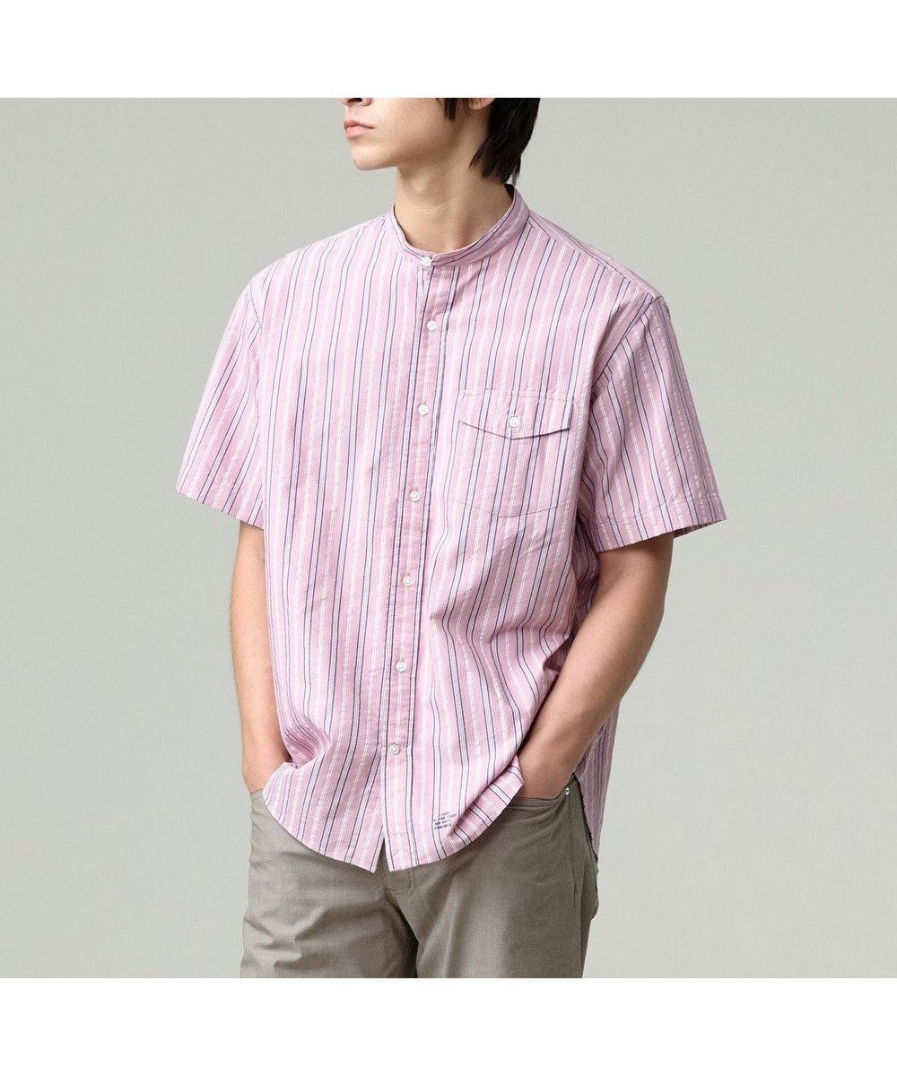 【ジェイ プレス/J.PRESS / MEN】の風が通るシアサッカーの清涼感【吸水速乾 / 高通気性】【クールマックス】サッカ-マルチストライプ シャツ / バンドカラー インテリア・キッズ・メンズ・レディースファッション・服の通販 founy(ファニー) 　ファッション　Fashion　メンズファッション　Fashion for Men　トップス・カットソー　Cut & Sew Tops　メンズシャツ　Shirts　インナー　Innerwear　エアリー　Airy Texture　春　Spring　吸水　Absorbent, Quick-Dry　軽量　Lightweight, Ultra Light　シンプル　Simple, Minimal　ストライプ　Stripe, Striped Pattern　ストレッチ　Stretch, Stretchy Fabric　スマート　Smart, Elegant　ドレス　Dress, One-Piece　バランス　Balance, Style Balance　プリント　Print, Printed Pattern　ベーシック　Basic, Essential　羽織　Haori, Light Jacket　メンズ　Men's, Menswear　モダン　Modern, Contemporary　S/S・春夏　SS, Spring/Summer, Warm Season　夏　Summer　エレガント 上品　Elegant　ピンク系1|ID: prp329100004871679 ipo3291000000036322481