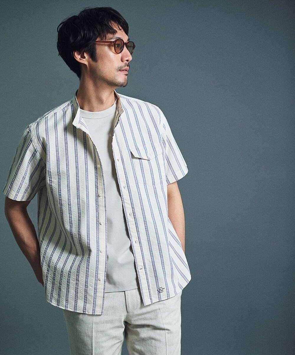 【ジェイ プレス/J.PRESS / MEN】の風が通るシアサッカーの清涼感【吸水速乾 / 高通気性】【クールマックス】サッカ-マルチストライプ シャツ / バンドカラー インテリア・キッズ・メンズ・レディースファッション・服の通販 founy(ファニー) 　ファッション　Fashion　メンズファッション　Fashion for Men　トップス・カットソー　Cut & Sew Tops　メンズシャツ　Shirts　インナー　Innerwear　エアリー　Airy Texture　春　Spring　吸水　Absorbent, Quick-Dry　軽量　Lightweight, Ultra Light　シンプル　Simple, Minimal　ストライプ　Stripe, Striped Pattern　ストレッチ　Stretch, Stretchy Fabric　スマート　Smart, Elegant　ドレス　Dress, One-Piece　バランス　Balance, Style Balance　プリント　Print, Printed Pattern　ベーシック　Basic, Essential　羽織　Haori, Light Jacket　メンズ　Men's, Menswear　モダン　Modern, Contemporary　S/S・春夏　SS, Spring/Summer, Warm Season　夏　Summer　エレガント 上品　Elegant　アイボリー系1|ID: prp329100004871679 ipo3291000000036322483