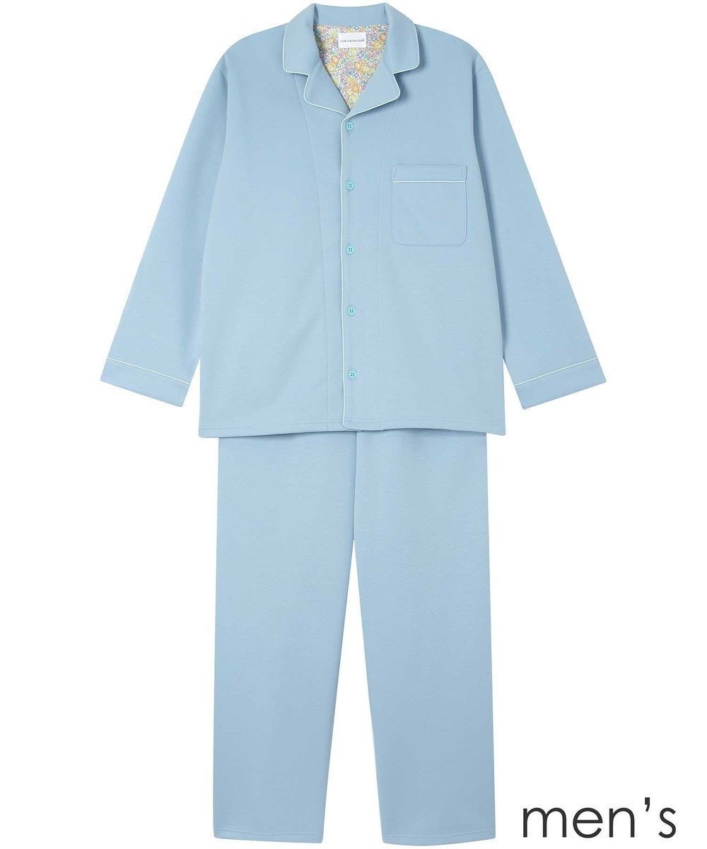 【ウンナナクール/une nana cool / MEN】の【綿混】ハイゲージダブルエアー メンズ長袖開襟 MADE WITH LIBERTY FABRIC インテリア・キッズ・メンズ・レディースファッション・服の通販 founy(ファニー) 　ファッション　Fashion　メンズファッション　Fashion for Men　秋　Autumn　長袖　Long Sleeve, Full Sleeve　バランス　Balance, Style Balance　パイピング　Piping, Trim Design　パジャマ　Pajamas, Sleepwear　プリント　Print, Printed Pattern　ボトム　Bottoms, Lower Wear　ポケット　Pocket, Pocket Detail　メンズ　Men's, Menswear　リラックス　Relax, Relaxed Fit　おすすめ　Recommended / Our Picks　サックスブルー|ID: prp329100004871691 ipo3291000000036322527