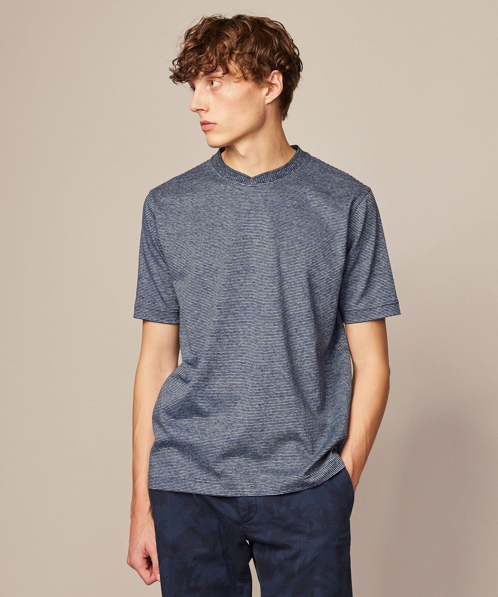 【ジョセフ アブード/JOSEPH ABBOUD / MEN】の【リネン素材/清涼感/吸水速乾】リネン天竺ボーダー Tシャツ インテリア・キッズ・メンズ・レディースファッション・服の通販 founy(ファニー) 　ファッション　Fashion　メンズファッション　Fashion for Men　トップス・カットソー　Cut & Sew Tops　メンズシャツ　Shirts　カットソー　Cut and Sewn Top　シンプル　Simple, Minimal　フランス　France, French　ボーダー　Border, Stripe　リネン　Linen, Linen Fabric　吸水　Absorbent, Quick-Dry　夏　Summer　春　Spring　S/S・春夏　SS, Spring/Summer, Warm Season　サックスブルー系1|ID: prp329100004871703 ipo3291000000036322572