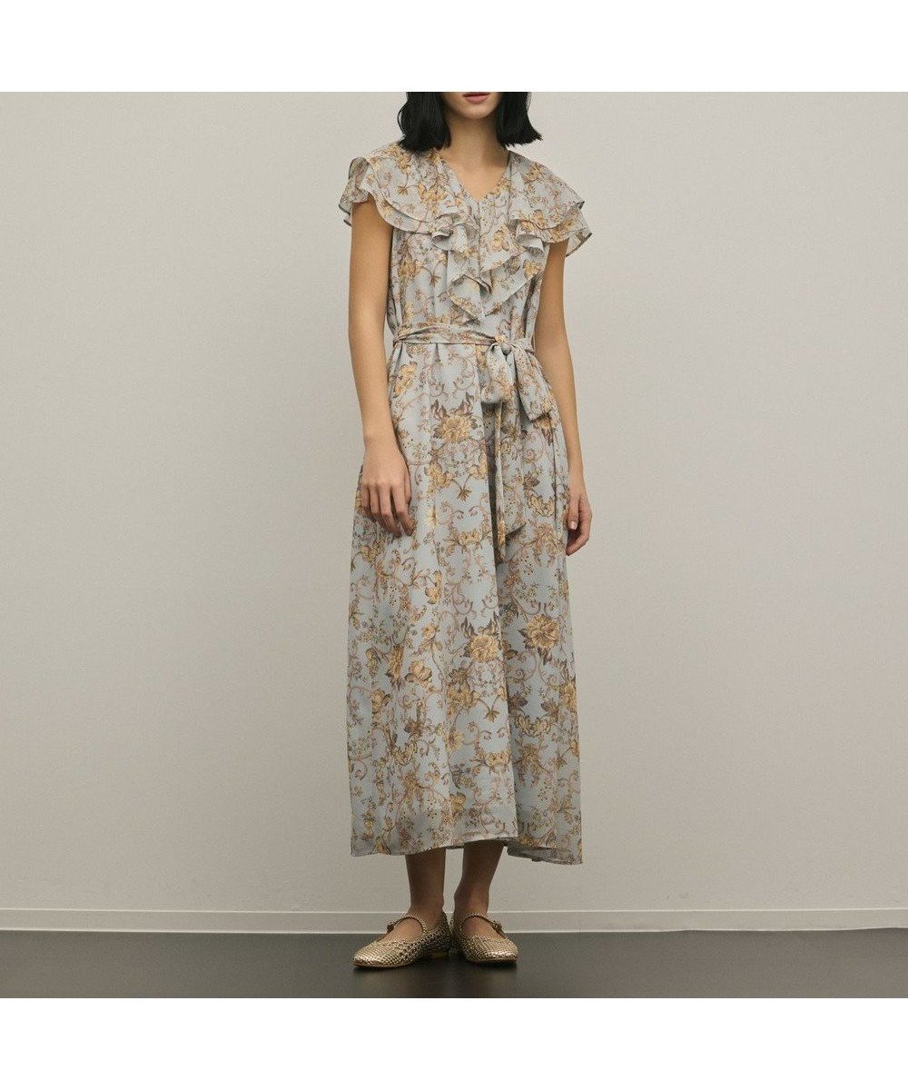 【グレース コンチネンタル/GRACE CONTINENTAL】のサラサプリントフリルカラーワンピース インテリア・キッズ・メンズ・レディースファッション・服の通販 founy(ファニー) ファッション Fashion レディースファッション Fashion for Women ワンピース Dresses シフォン Chiffon, Lightweight Fabric フリル Frill, Ruffle プリント Print, Printed Pattern 夏 Summer 春 Spring S/S・春夏 SS, Spring/Summer, Warm Season サックス|ID: prp329100004871792 ipo3291000000036322924